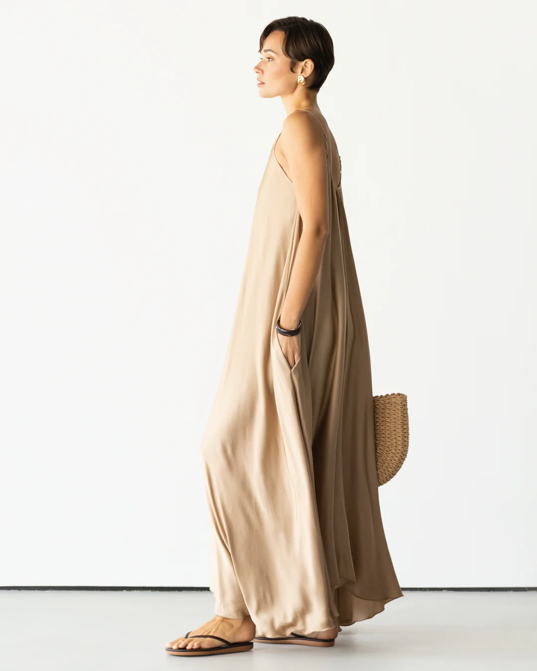 Nyra Slip Satin Maxi Dress | Taupe - Image 6