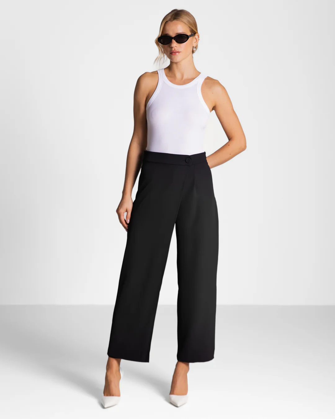 Ophelia Asymmetric Wrap Trousers | Black - Image 2
