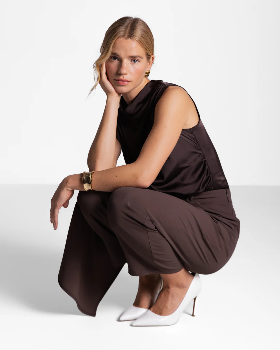 Ophelia Asymmetric Wrap Trousers | Espresso Brown - Image 2