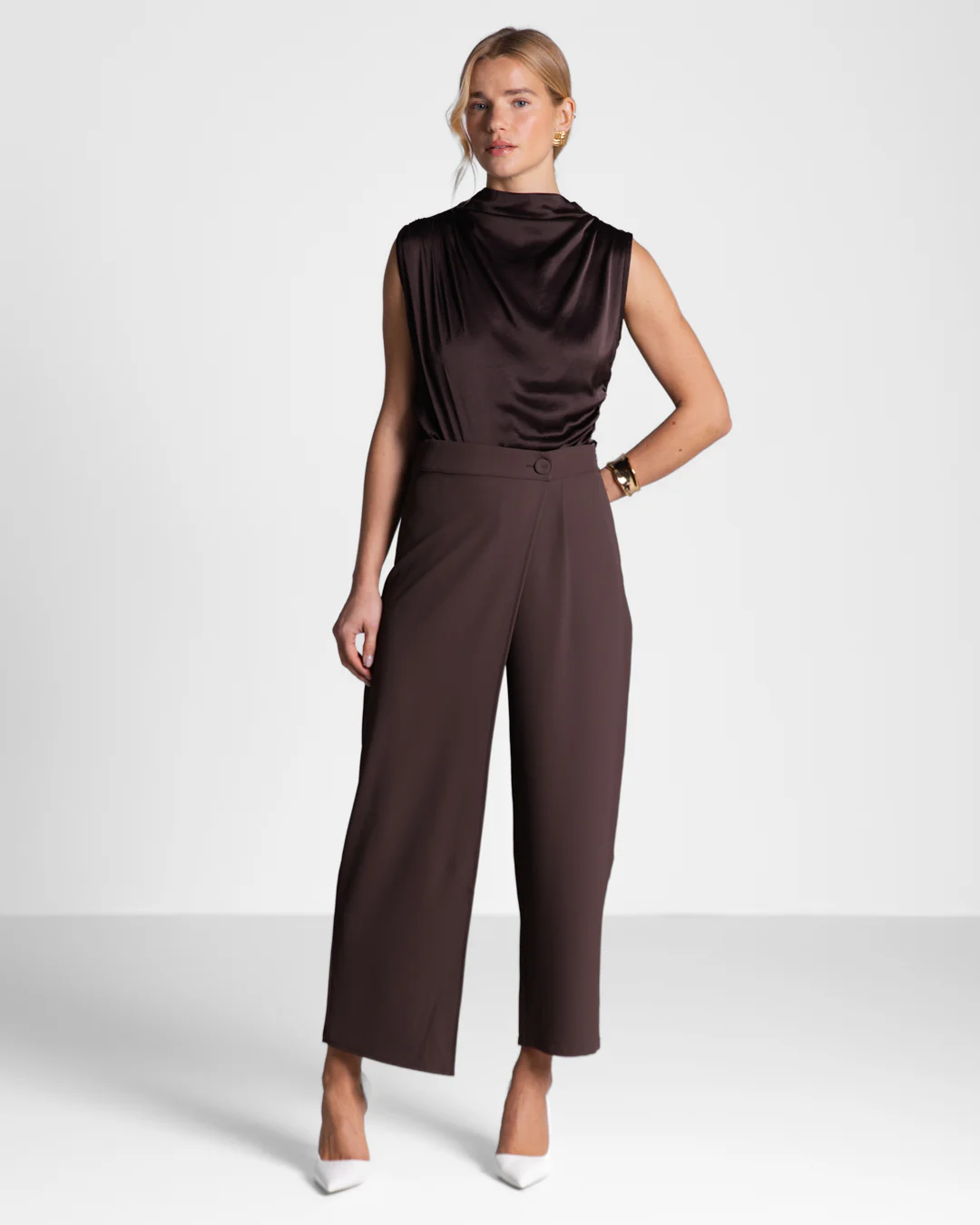 Ophelia Asymmetric Wrap Trousers | Espresso Brown - Image 3