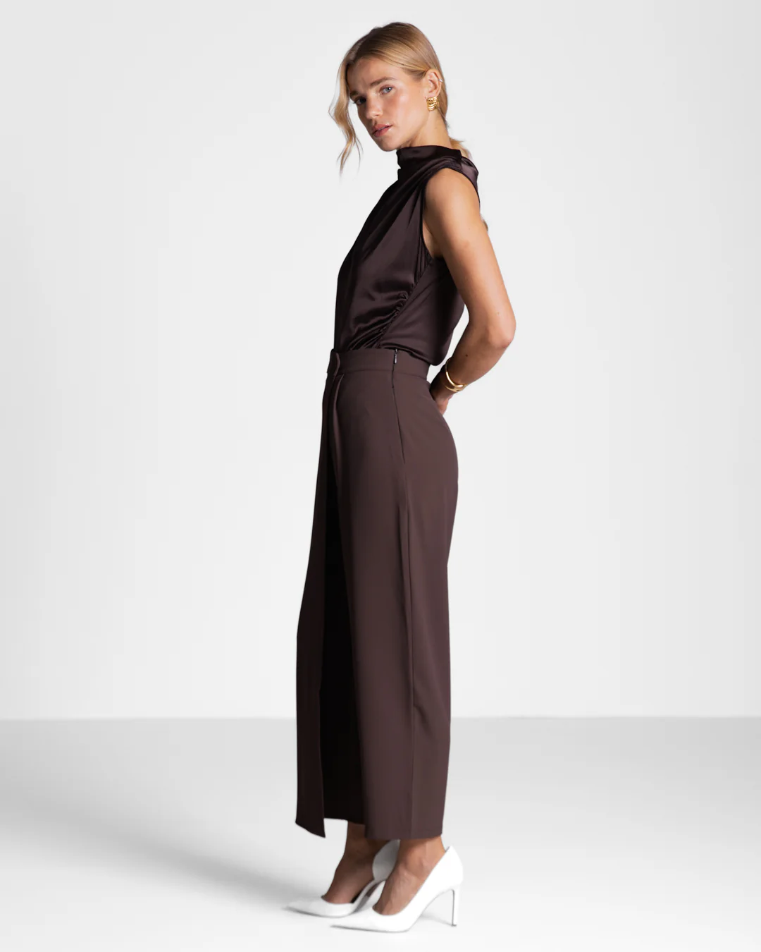 Ophelia Asymmetric Wrap Trousers | Espresso Brown - Image 6