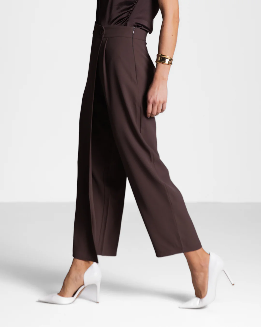 Ophelia Asymmetric Wrap Trousers | Espresso Brown - Image 8