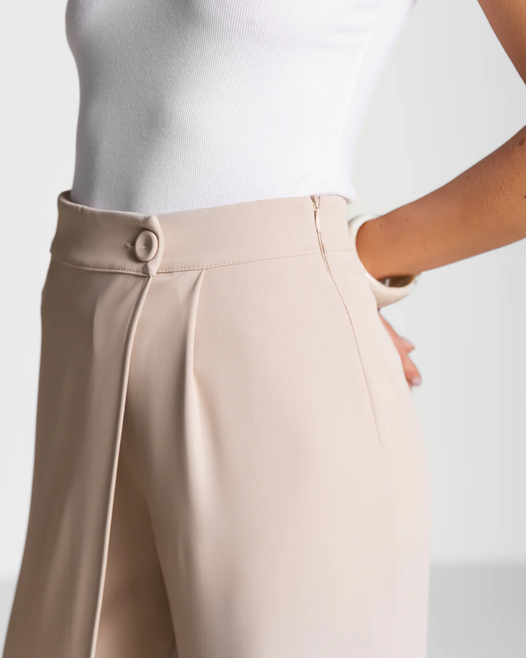 Ophelia Asymmetric Wrap Trousers | Light Beige - Image 2
