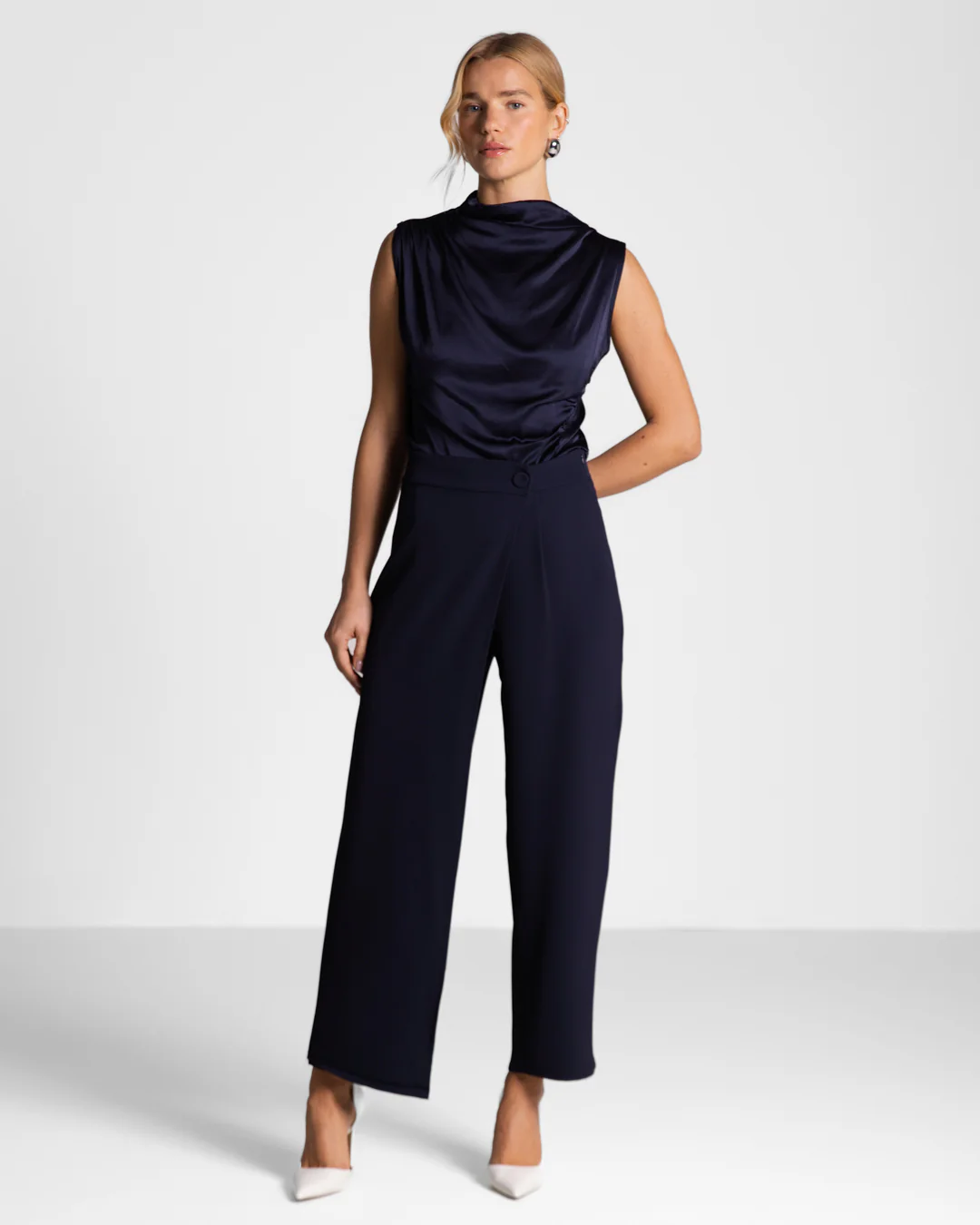 Ophelia Asymmetric Wrap Trousers | Navy - Image 3