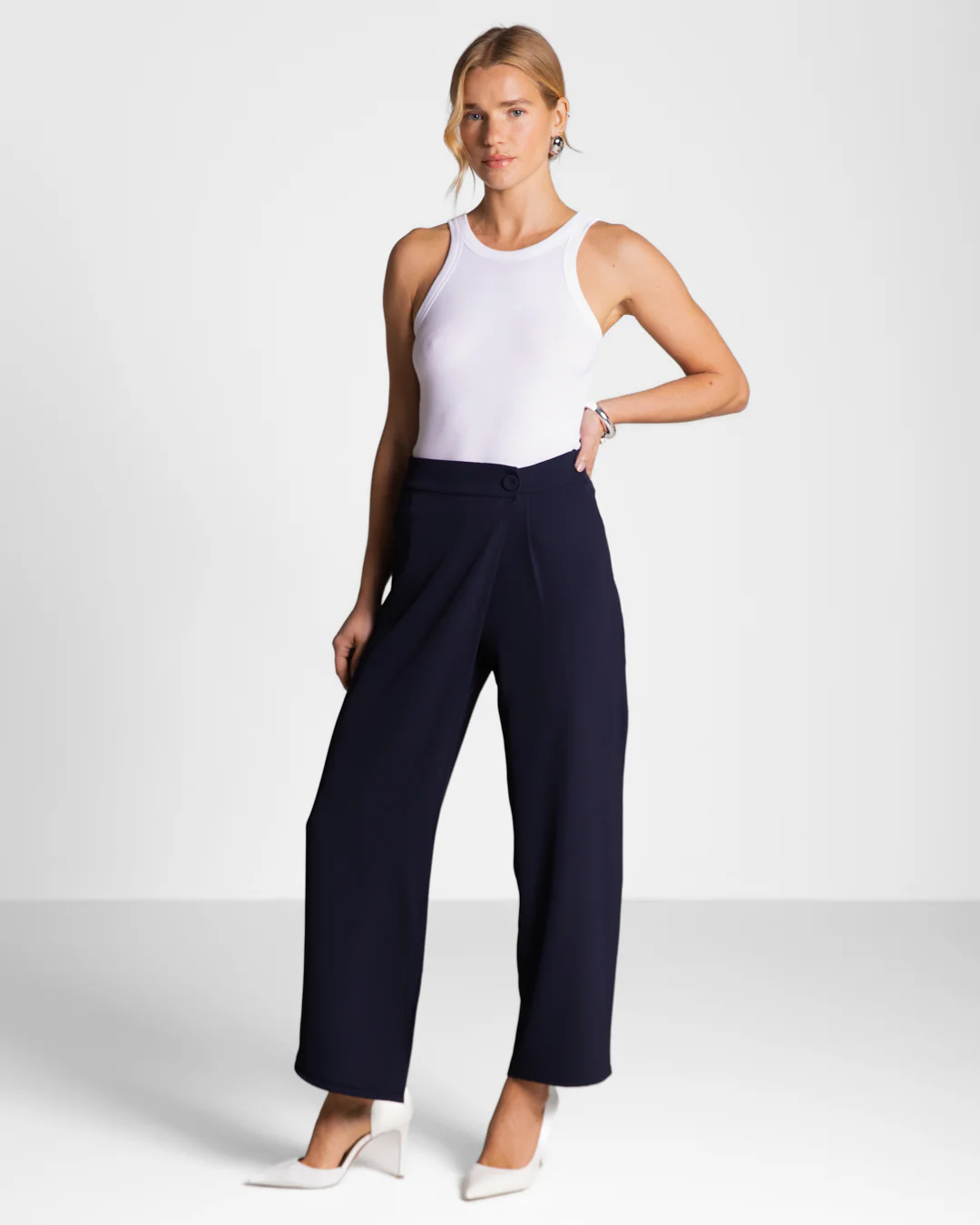 Ophelia Asymmetric Wrap Trousers | Navy - Image 6