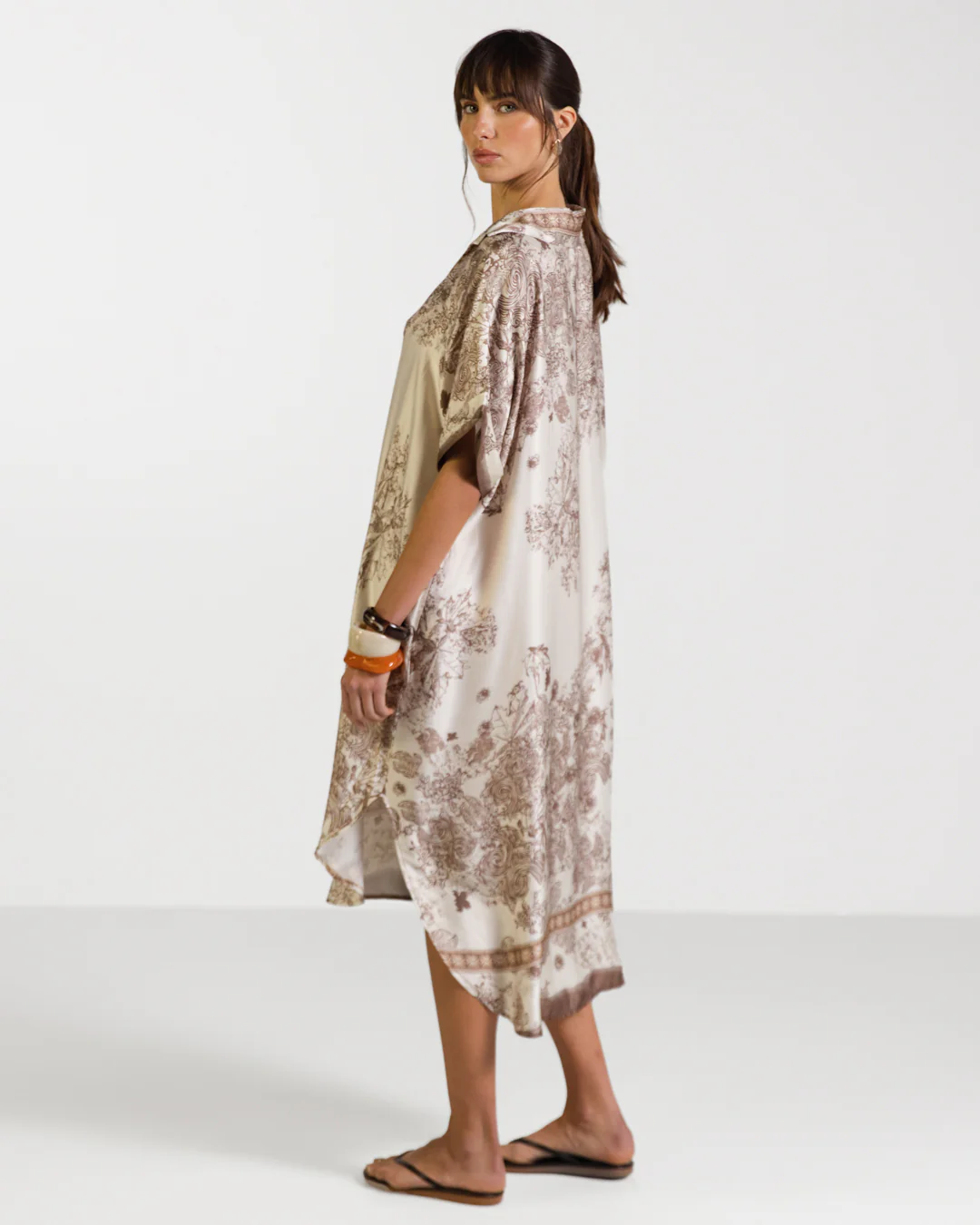 Ottilie Silk Kaftan Dress | Beige - Image 3
