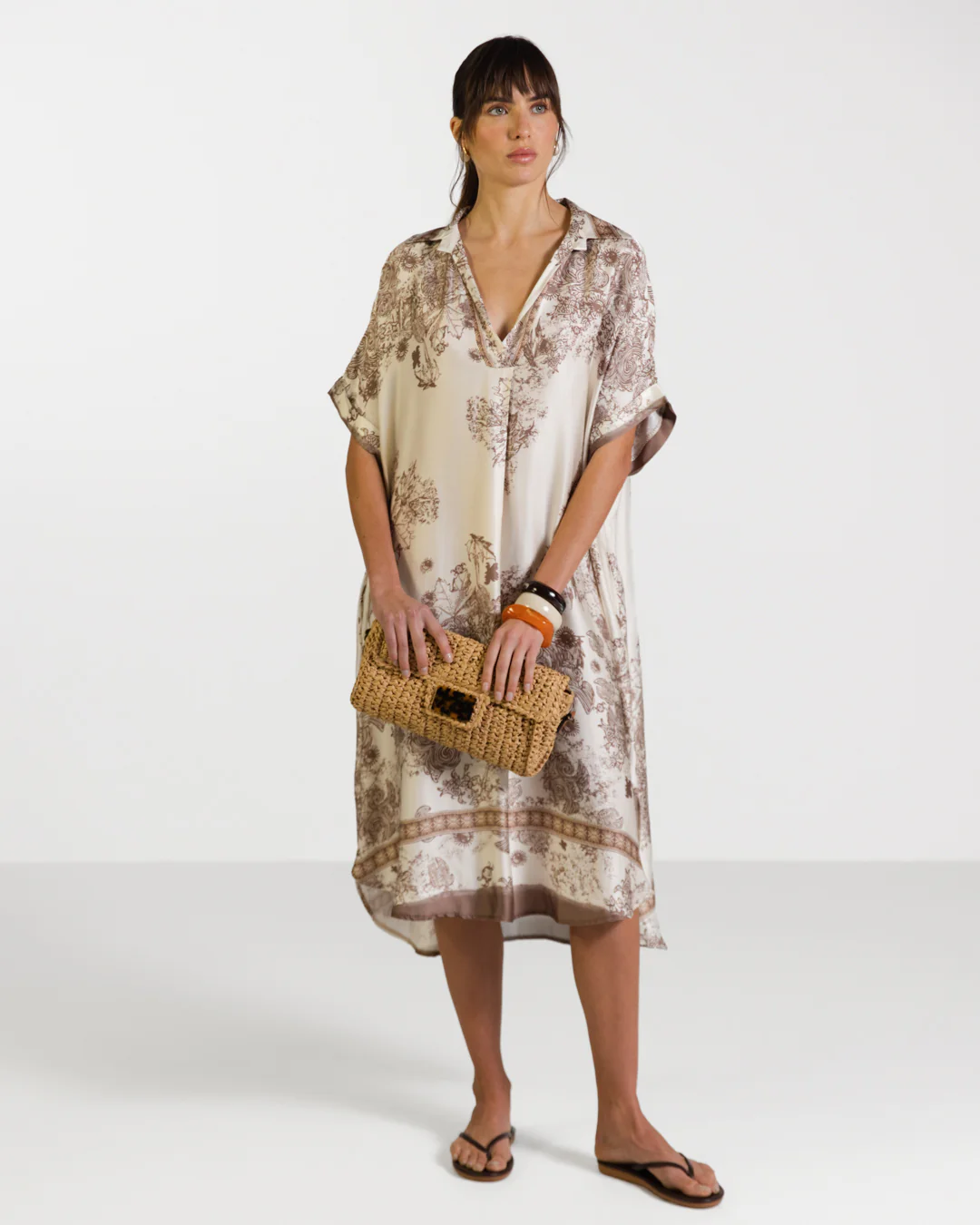 Ottilie Silk Kaftan Dress | Beige - Image 7