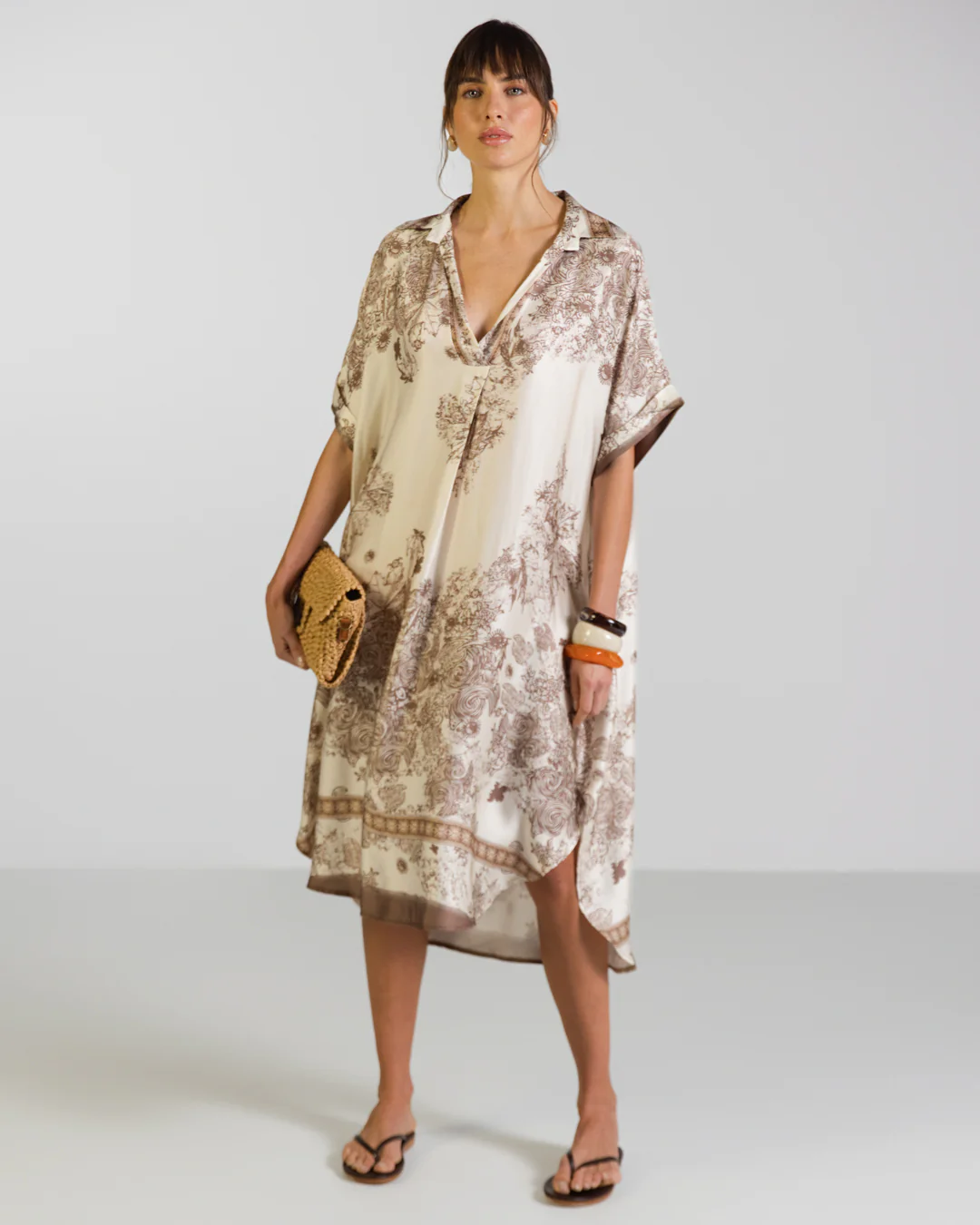 Ottilie Silk Kaftan Dress | Beige - Image 8