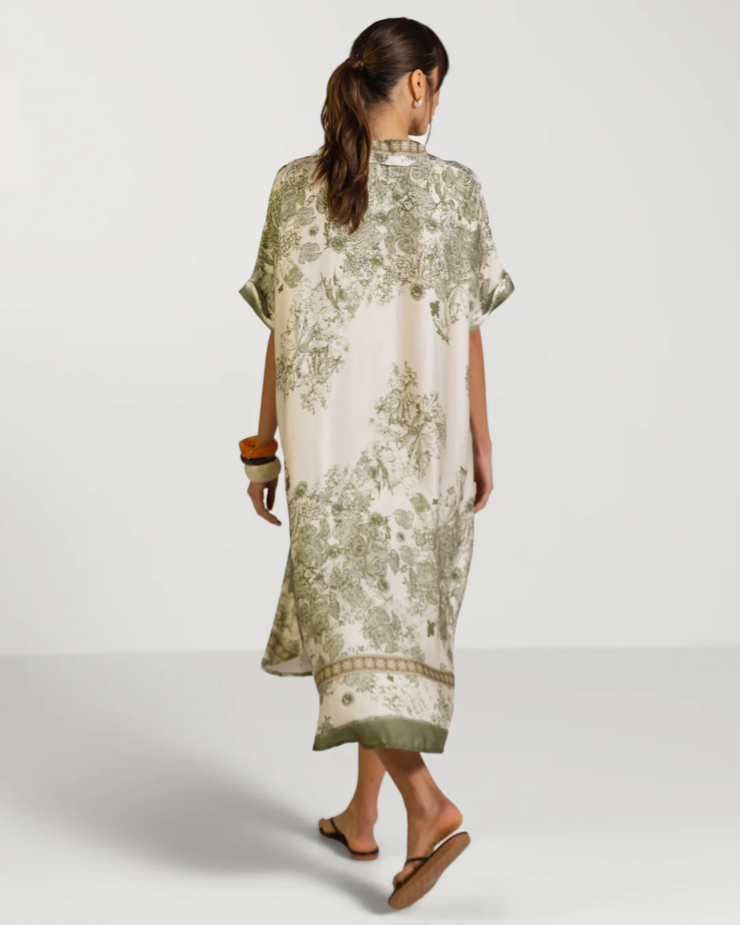 Ottilie Silk Kaftan Dress | Khaki - Image 2