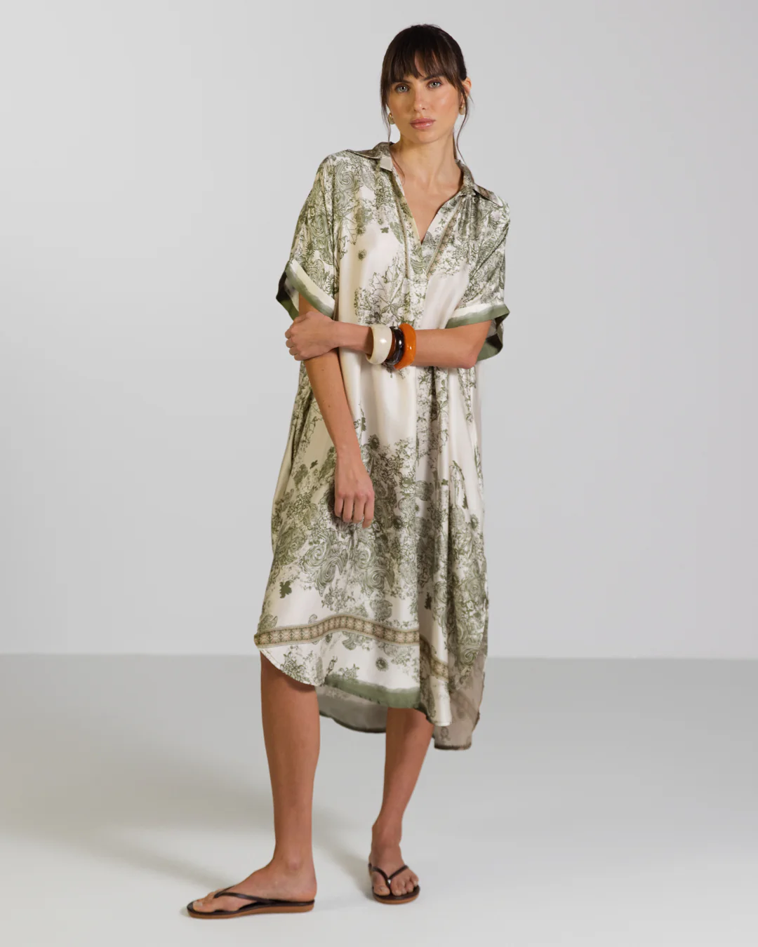Ottilie Silk Kaftan Dress | Khaki - Image 3