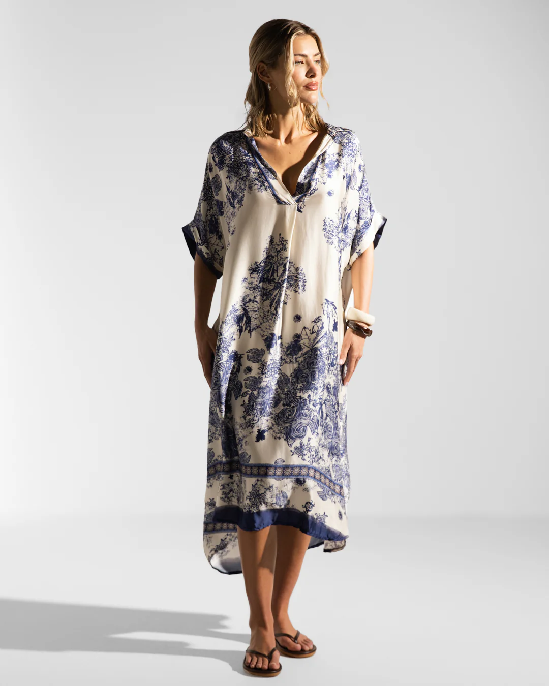 Ottilie Silk Kaftan Dress | Navy - Image 2