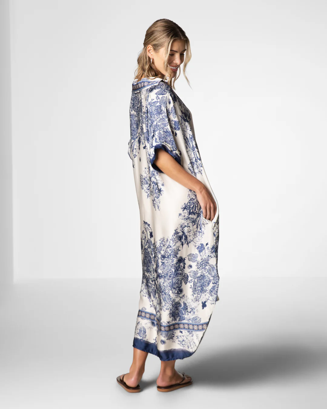 Ottilie Silk Kaftan Dress | Navy - Image 4