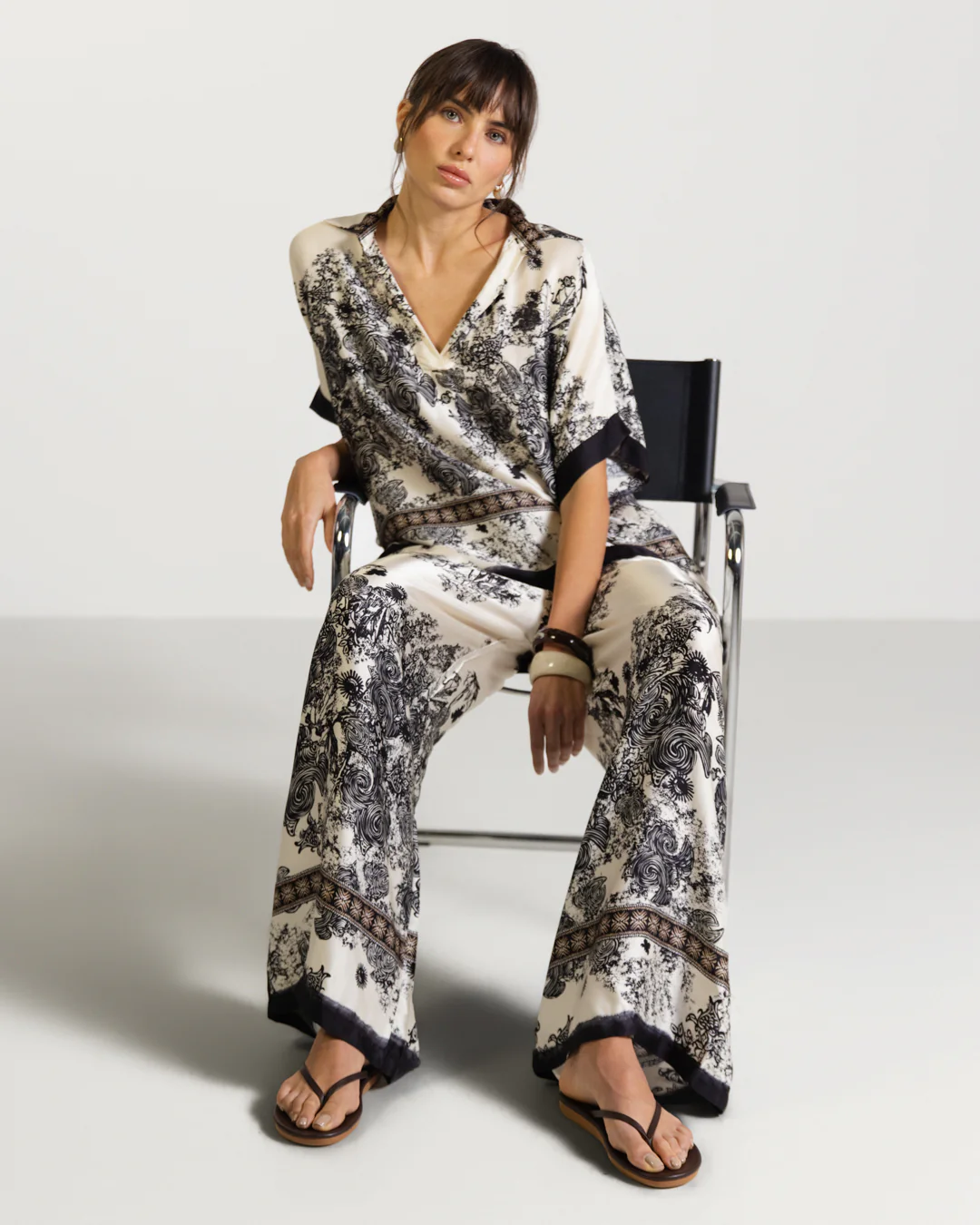 Ottilie Elastic Waist Silk Trousers | Black