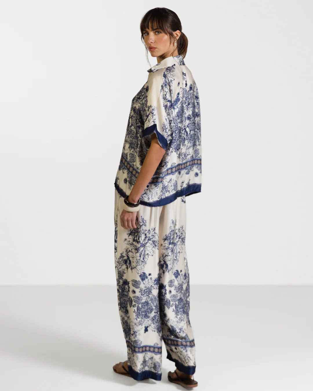 Ottilie Elastic Waist Silk Trousers | Navy - Image 2