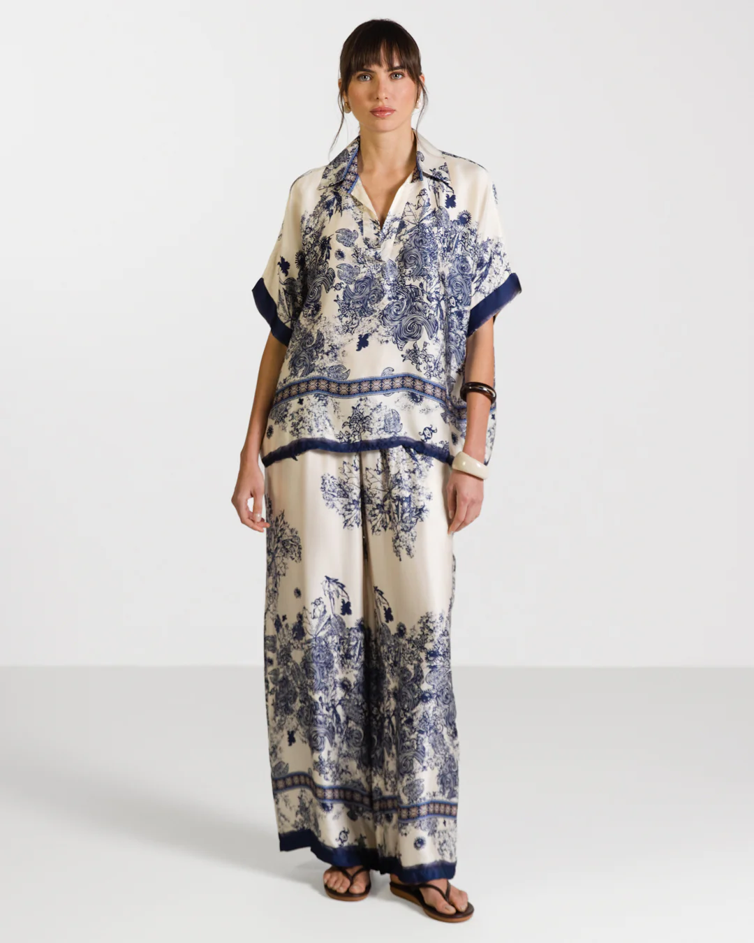 Ottilie Elastic Waist Silk Trousers | Navy - Image 4