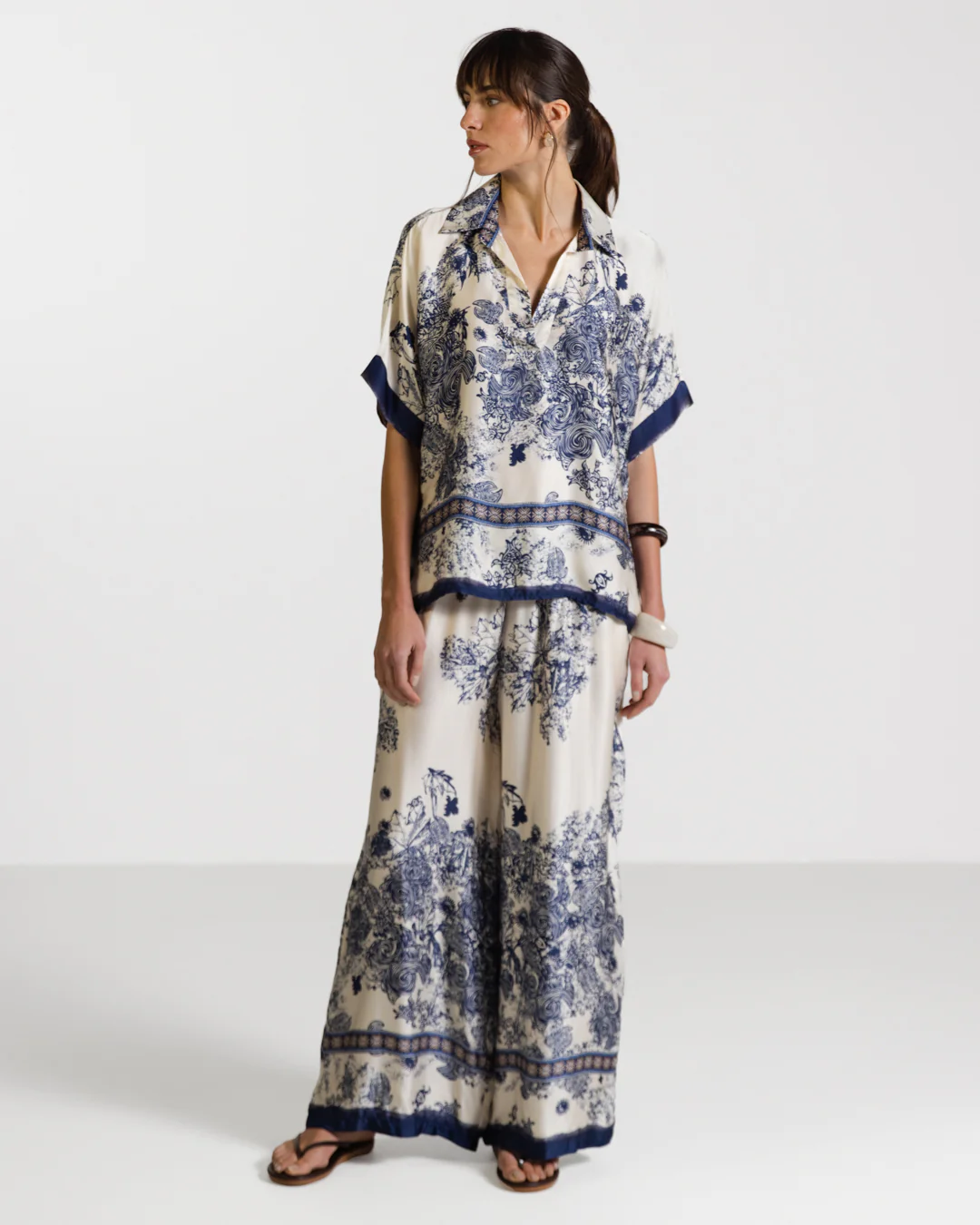 Ottilie Elastic Waist Silk Trousers | Navy - Image 6
