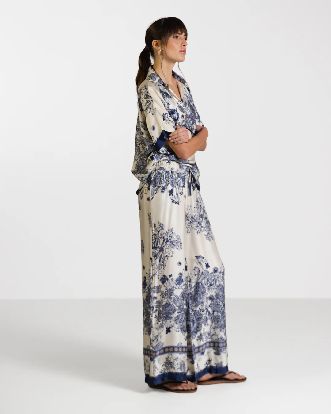 Ottilie Elastic Waist Silk Trousers | Navy - Image 7