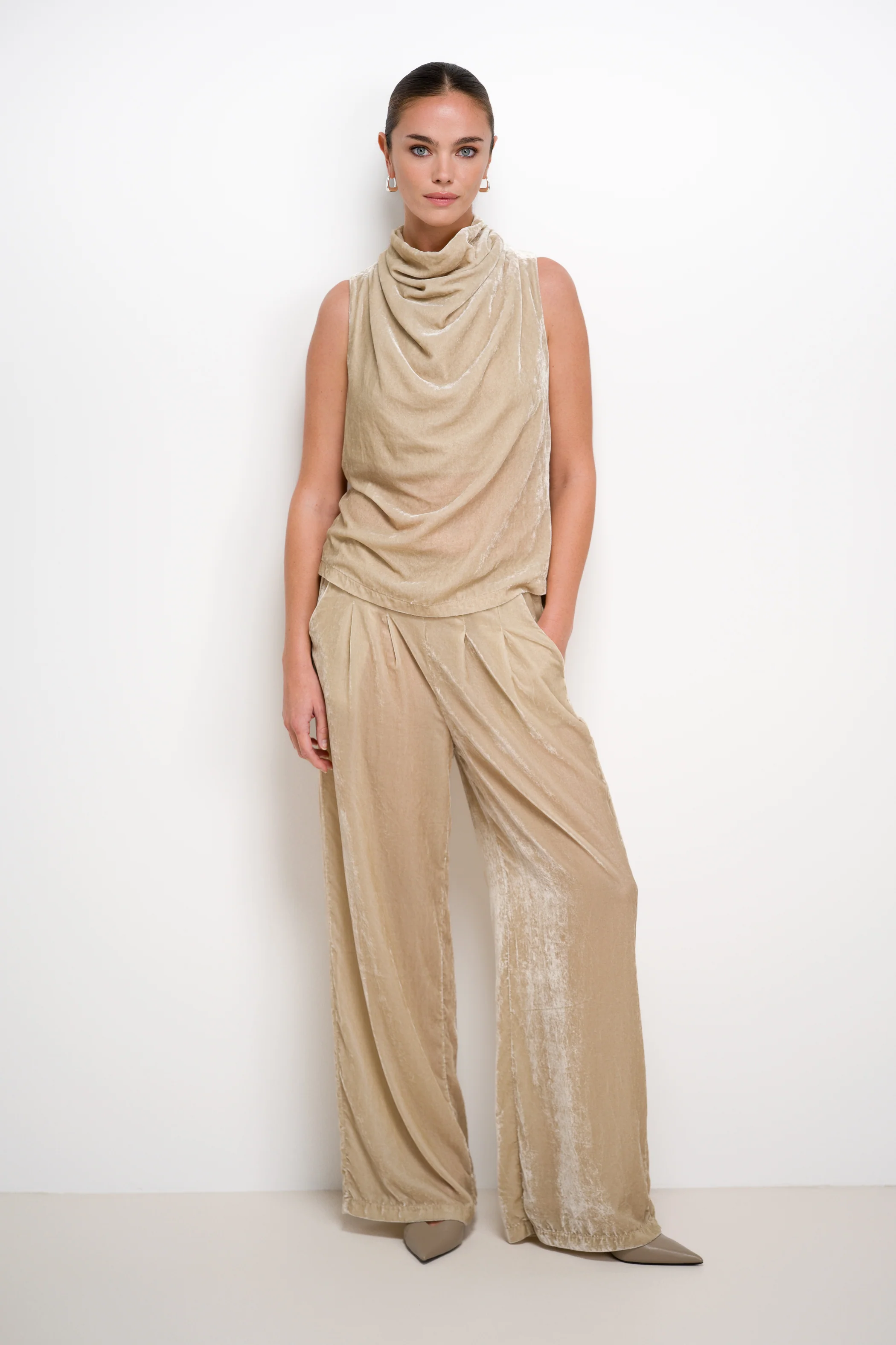Piper Velvet Draped Sleeveless Top | Honey - Image 2