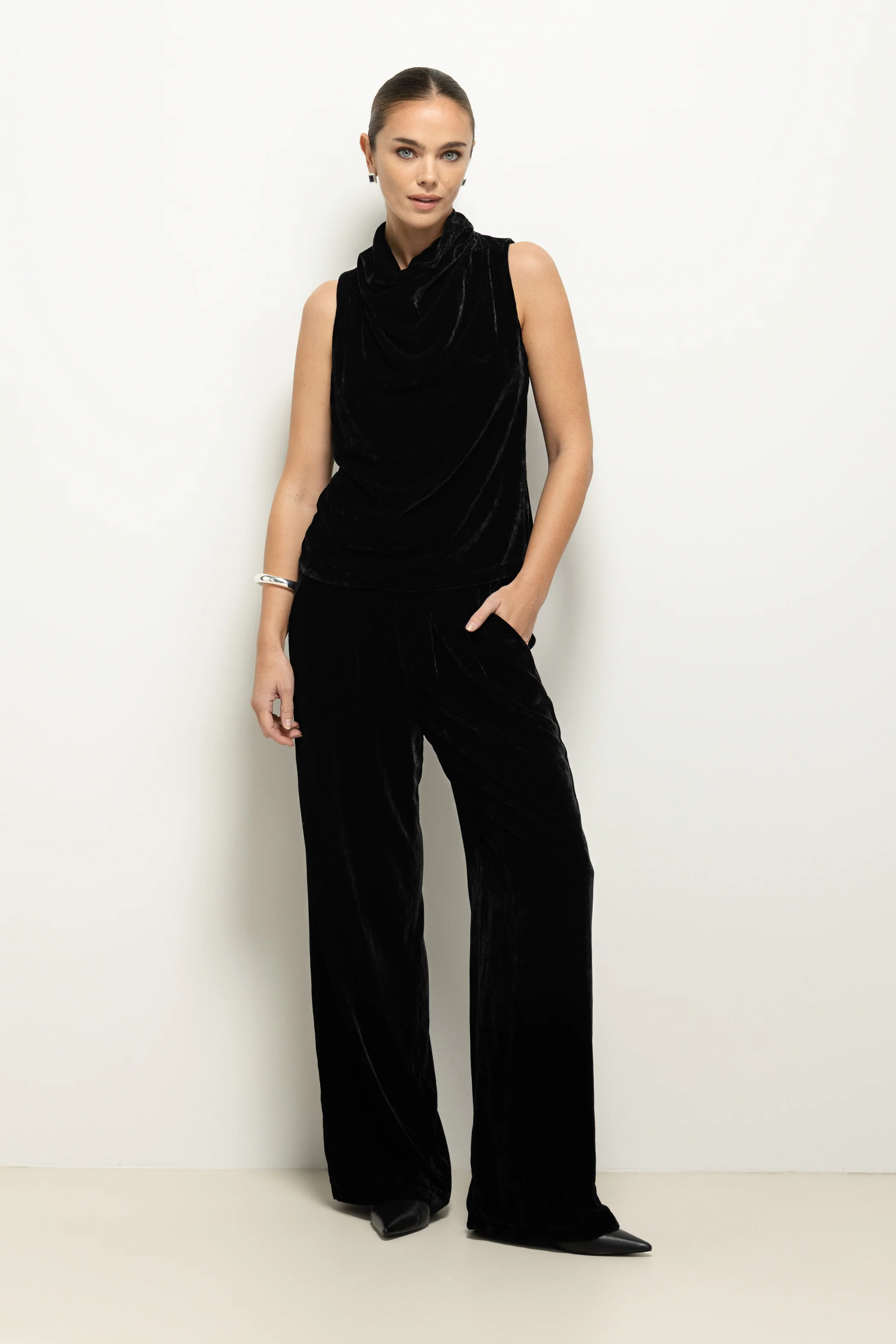 Piper Velvet Draped Sleeveless Top | Black - Image 3