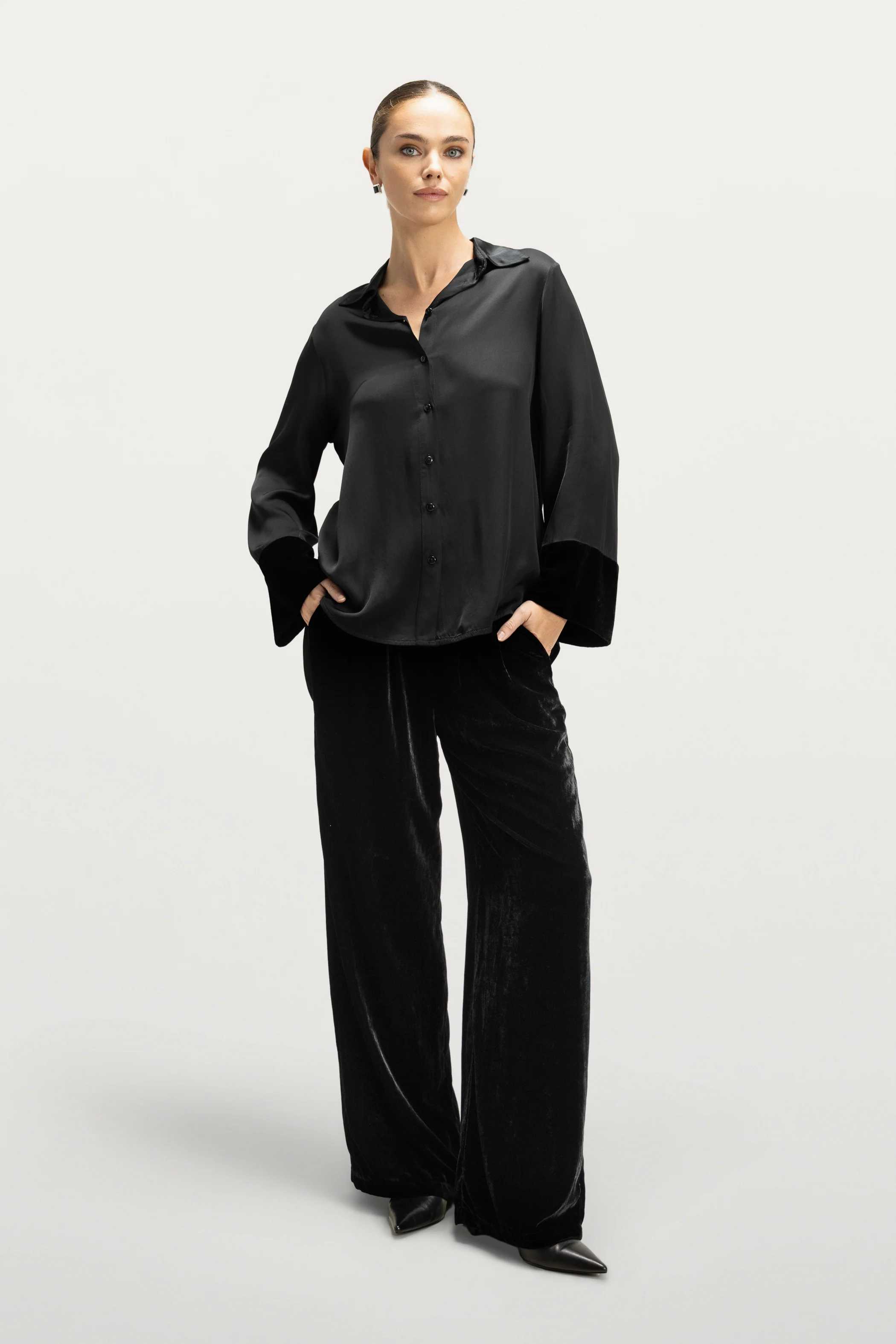 Piper Velvet Elastic Waist Trousers | Black