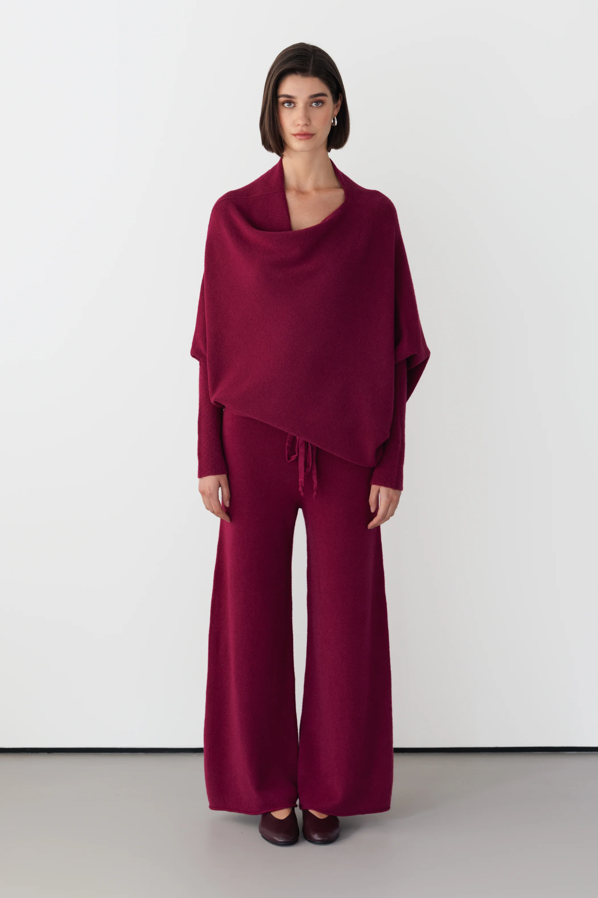 Asymmetric Draped | Burgundy | Seamless Knit - Image 2