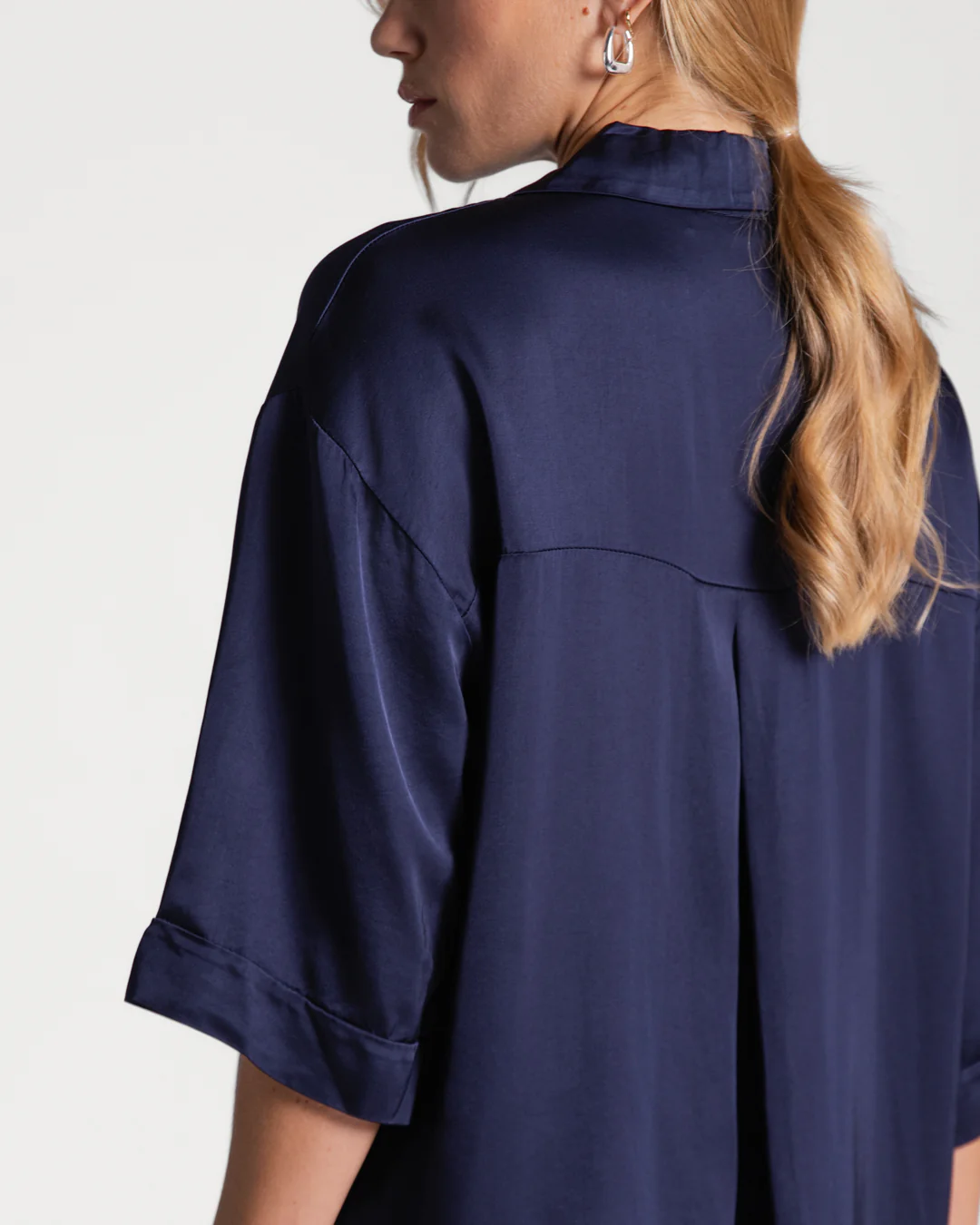 Rhea Satin Shirt | Navy - Image 3