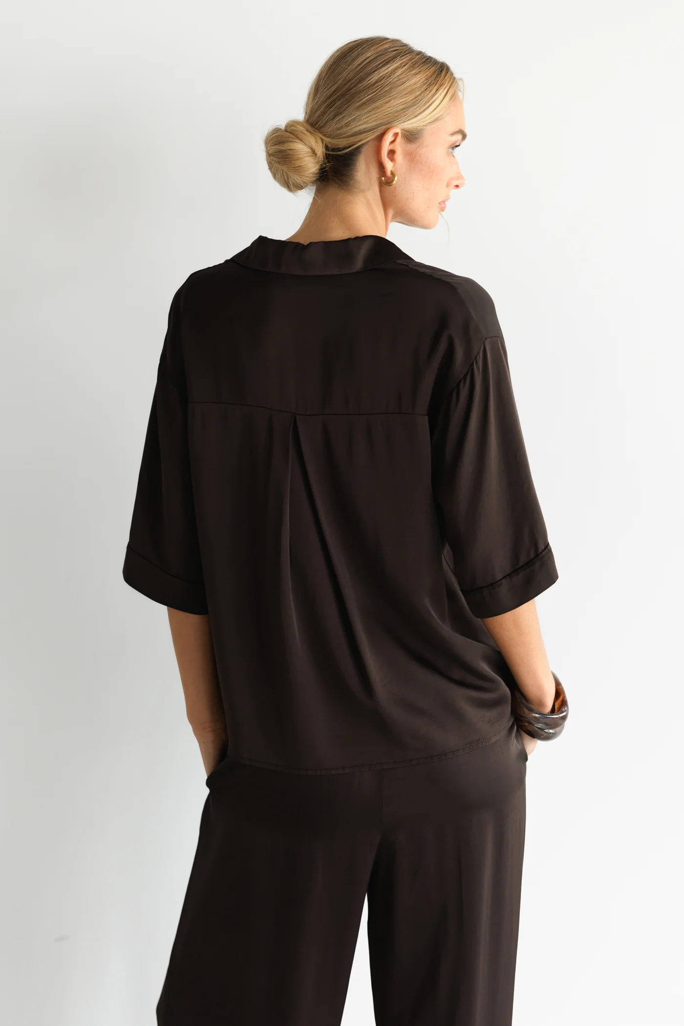 Rhea Satin Shirt | Espresso Brown - Image 2