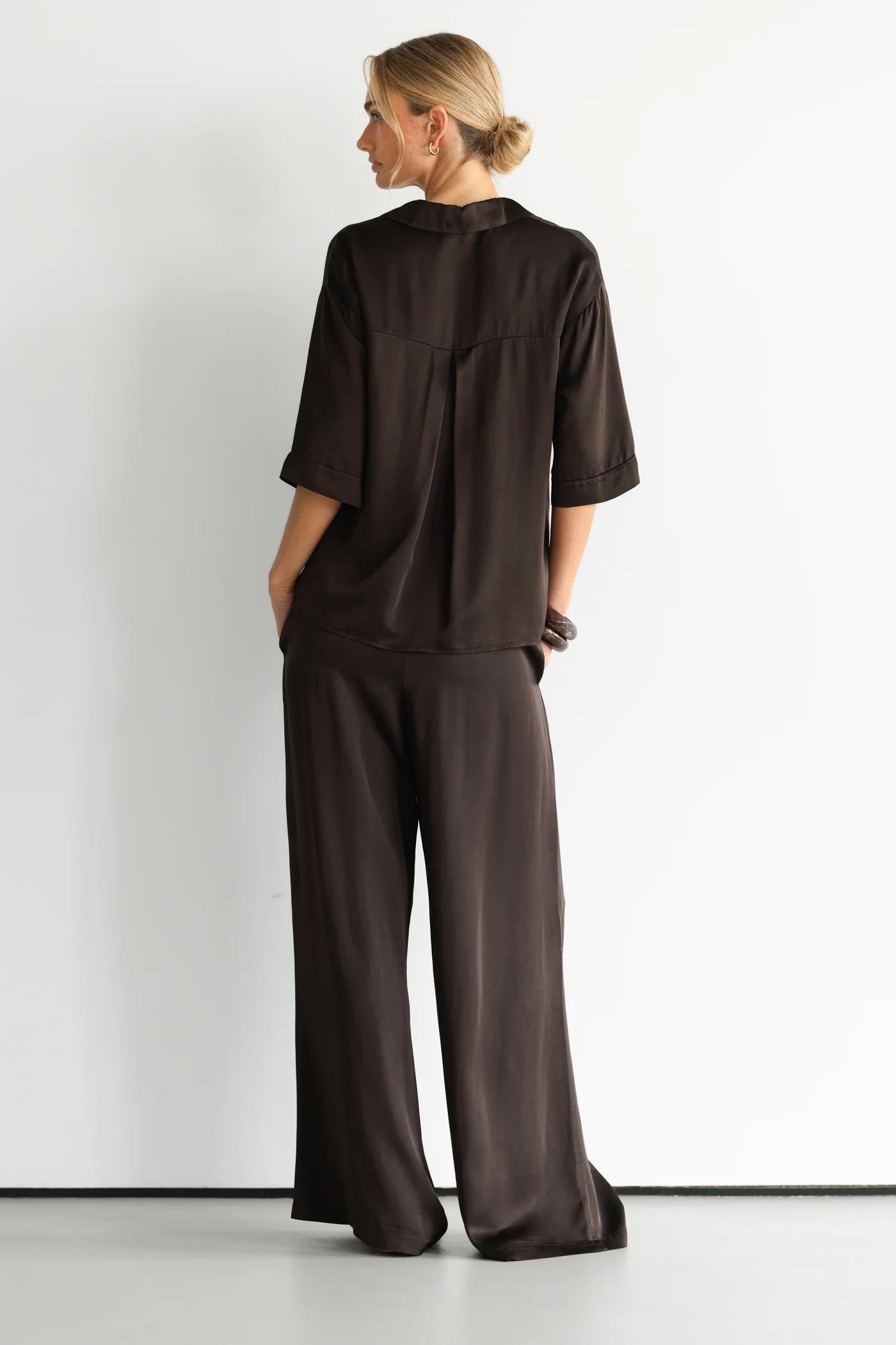 Nora Drawstring Satin Pants | Espresso Brown - Image 3