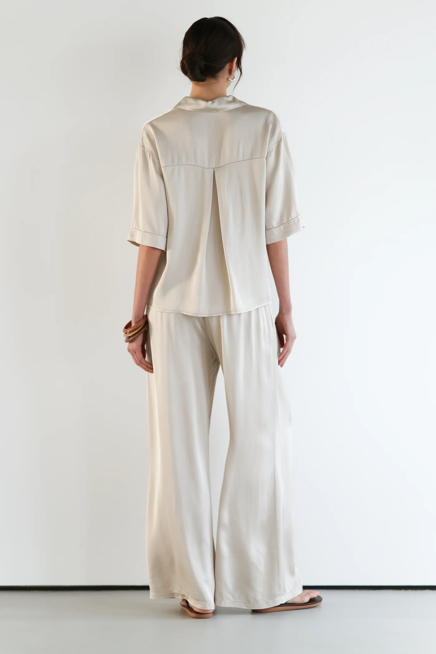Nora Drawstring Satin Pants | Light Beige - Image 2