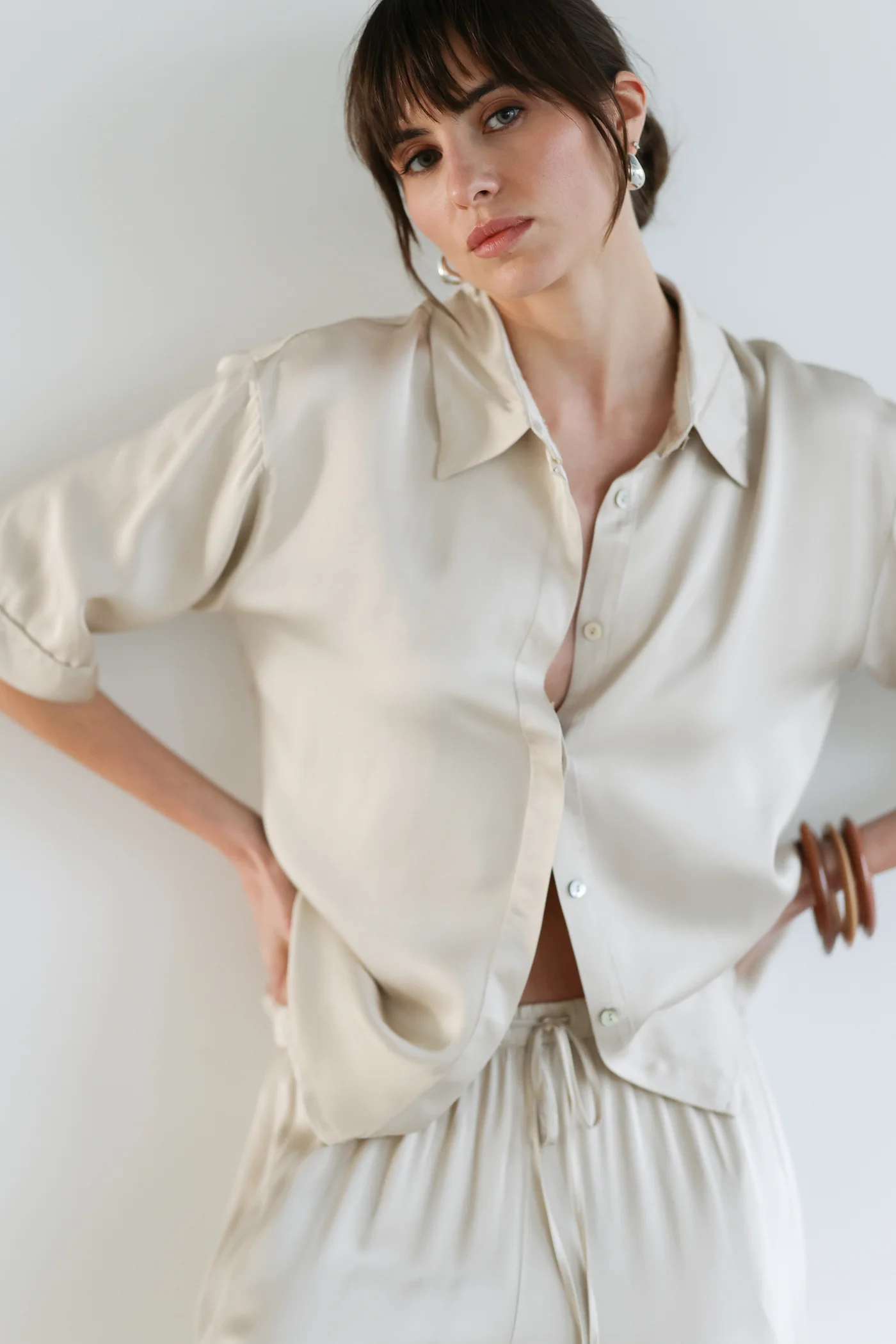 Rhea Satin Shirt | Light Beige - Image 4