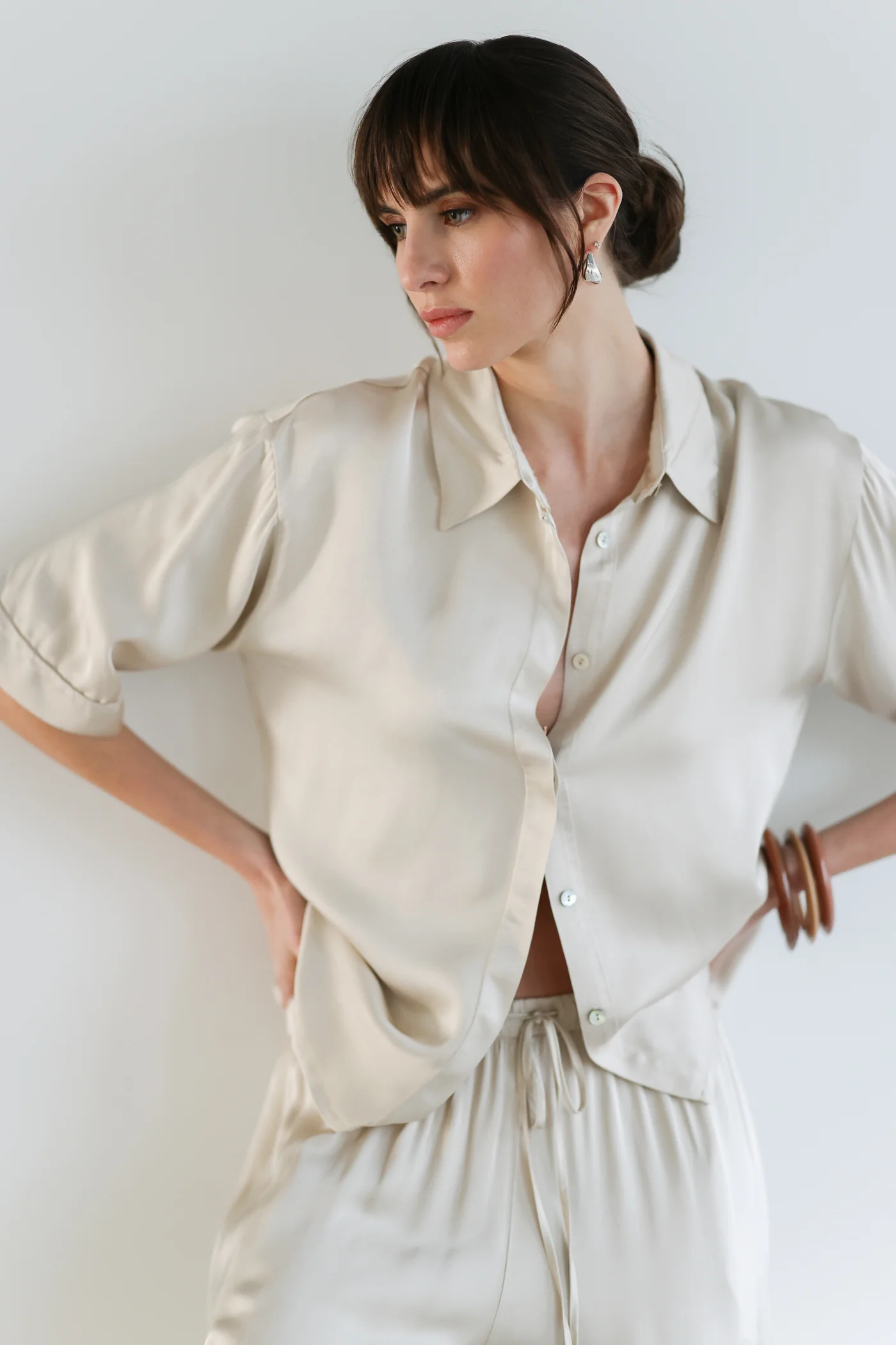 Rhea Satin Shirt | Light Beige - Image 7