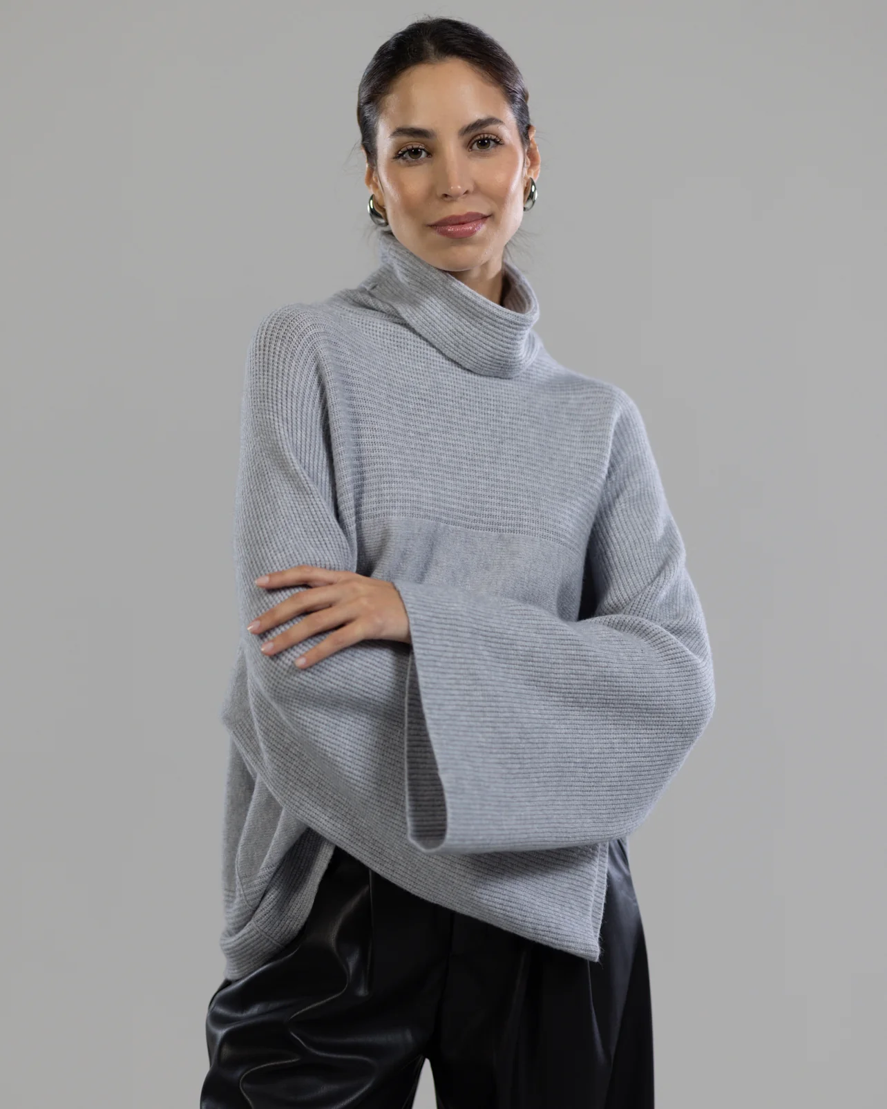 Ribbed Roll Neck Sweater | Light Grey - Image 6