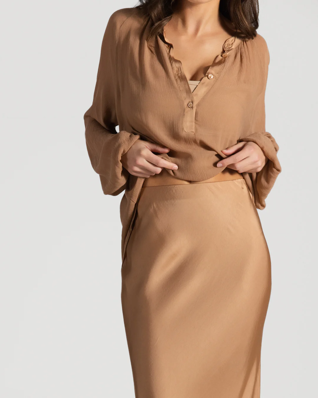Rosalind Satin Skirt | Tan - Image 2