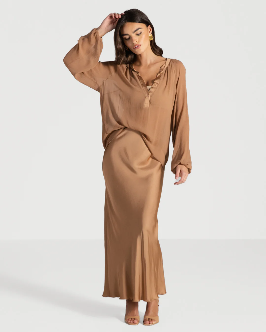 Rosalind Satin Skirt | Tan - Image 4