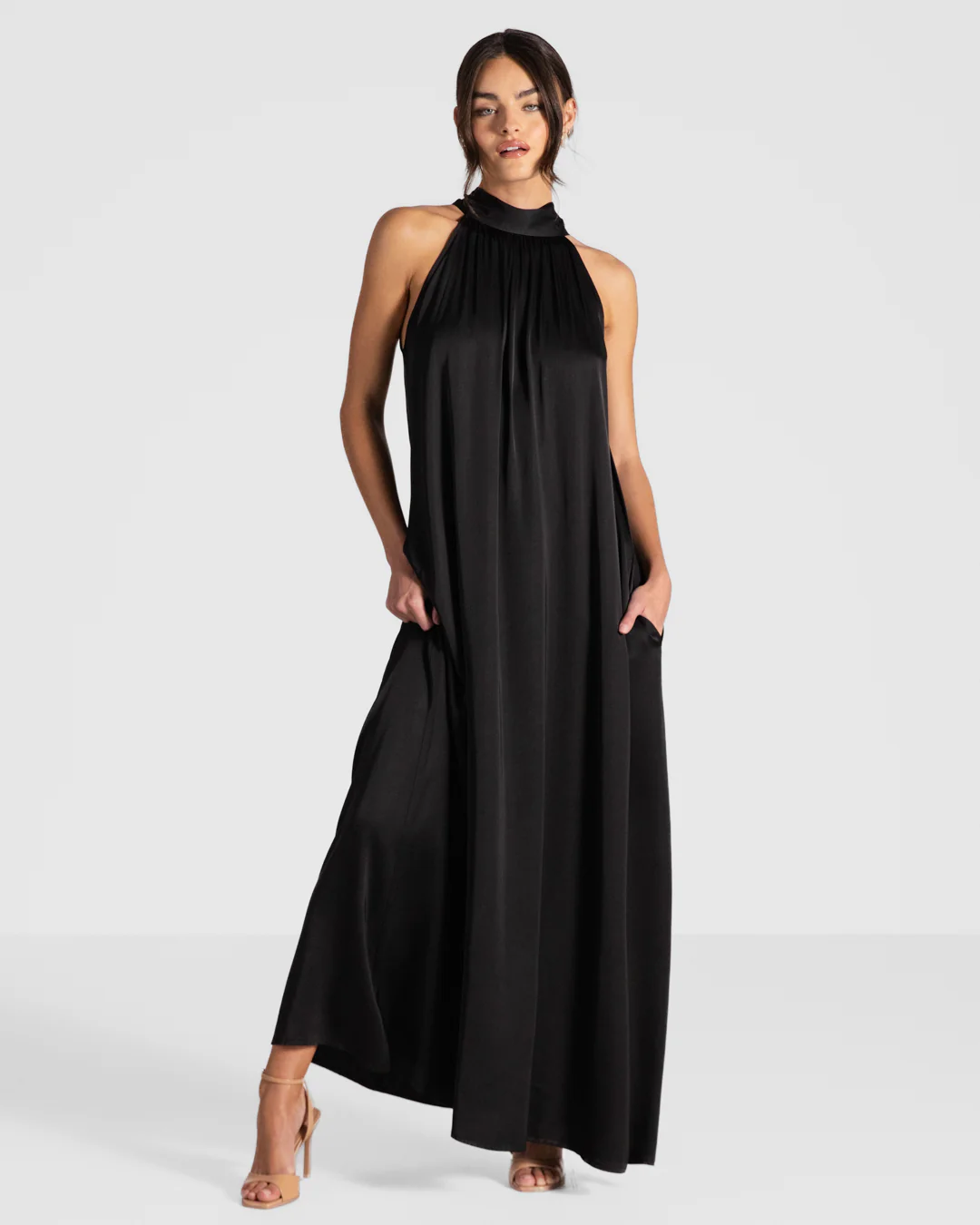 Ruby Satin Halterneck Dress | Black
