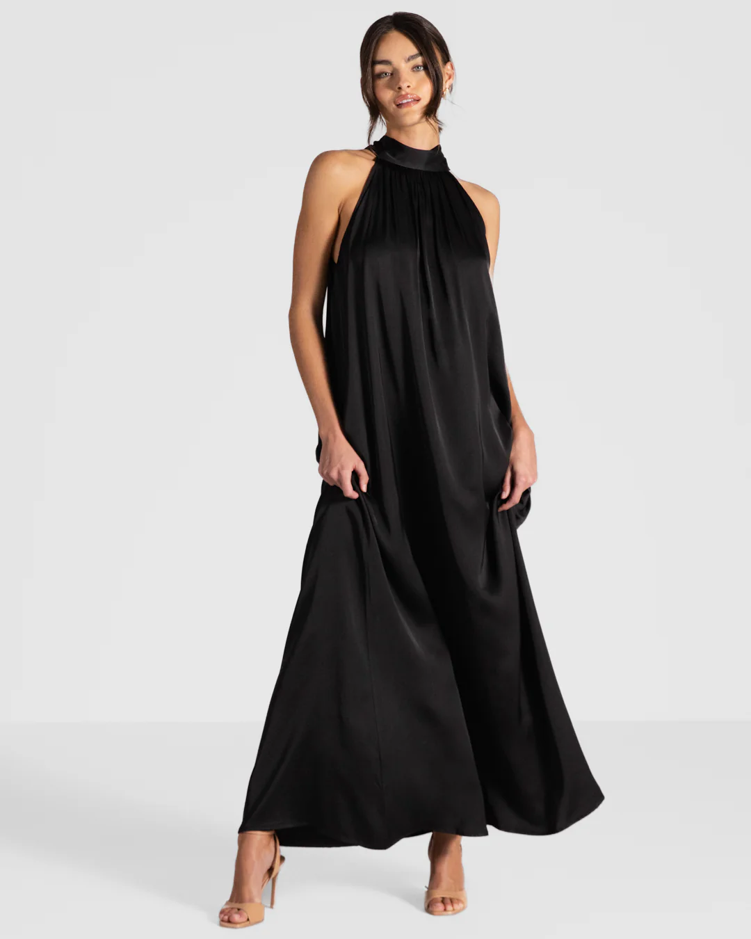 Ruby Satin Halterneck Dress | Black - Image 3