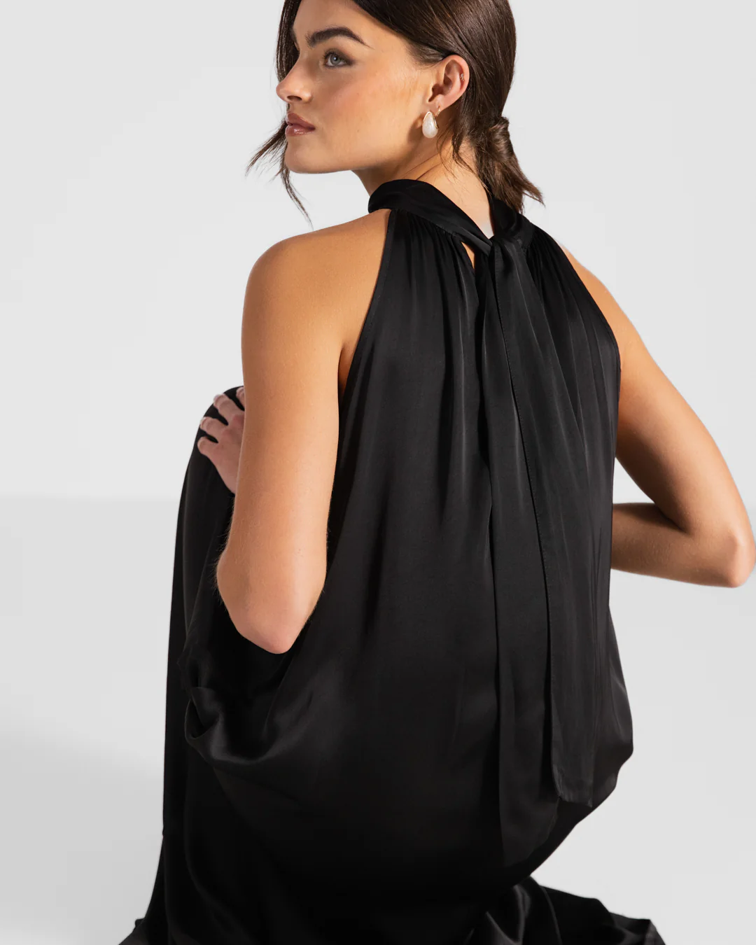 Ruby Satin Halterneck Dress | Black - Image 4
