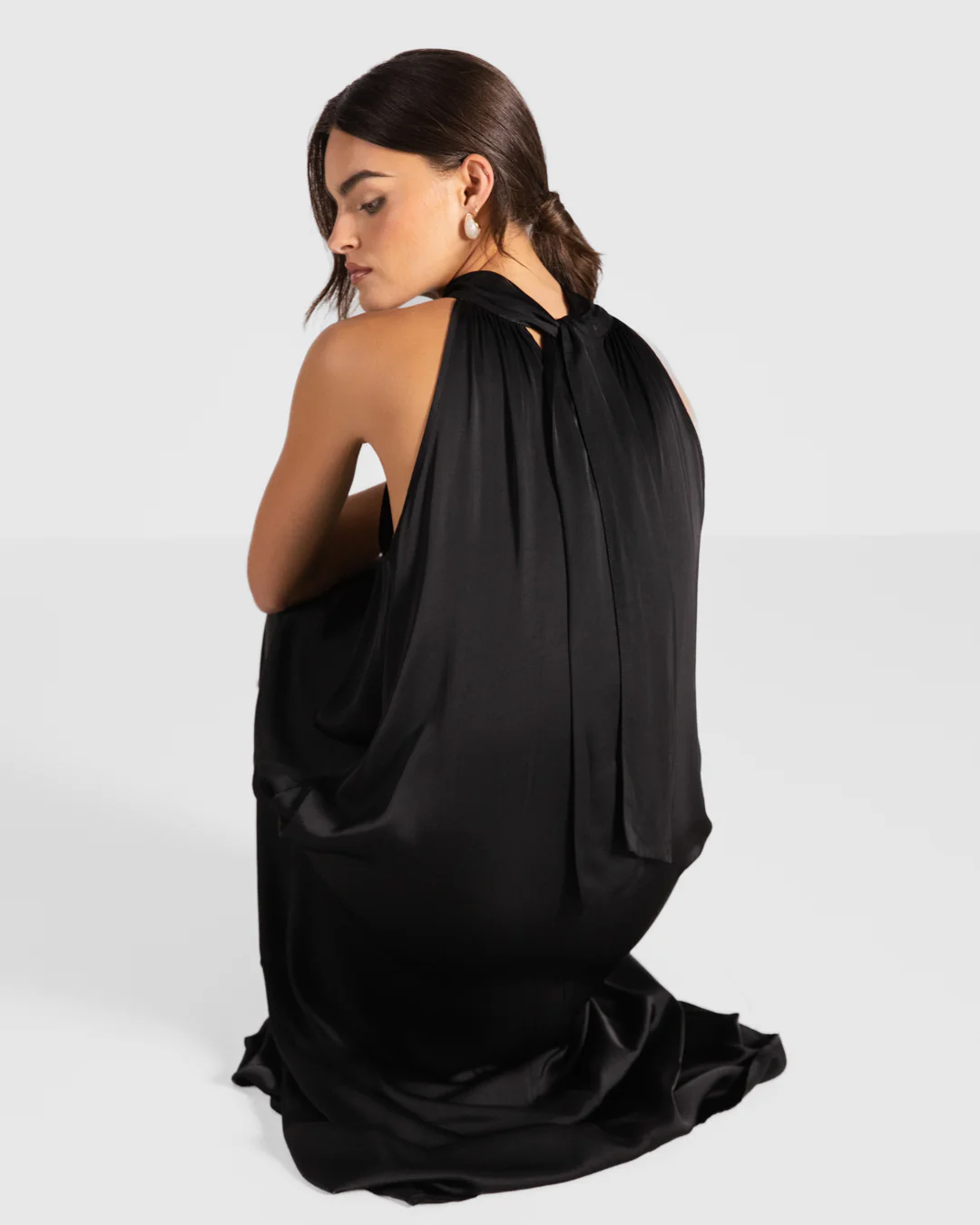Ruby Satin Halterneck Dress | Black - Image 5