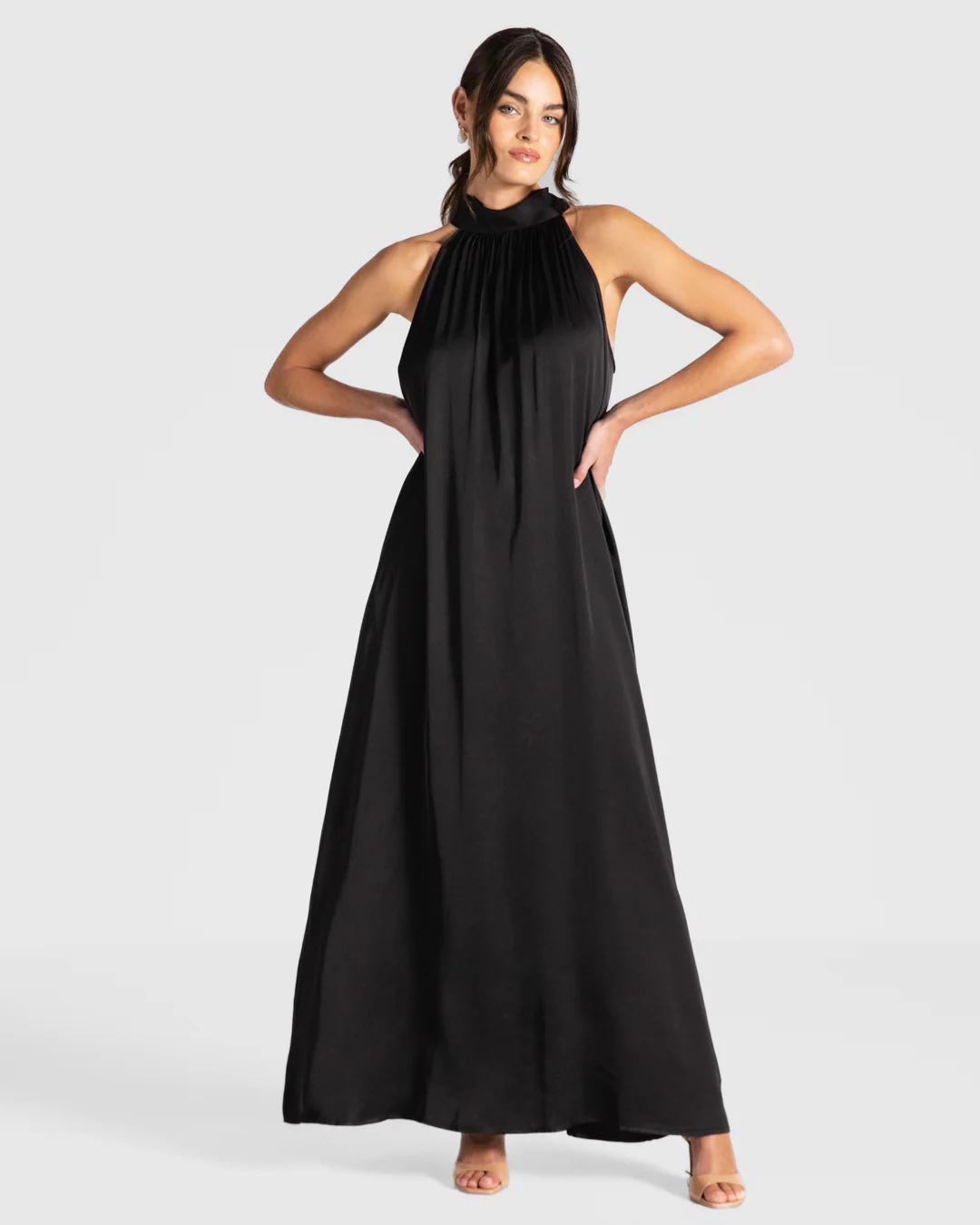 Ruby Satin Halterneck Dress | Black - Image 6