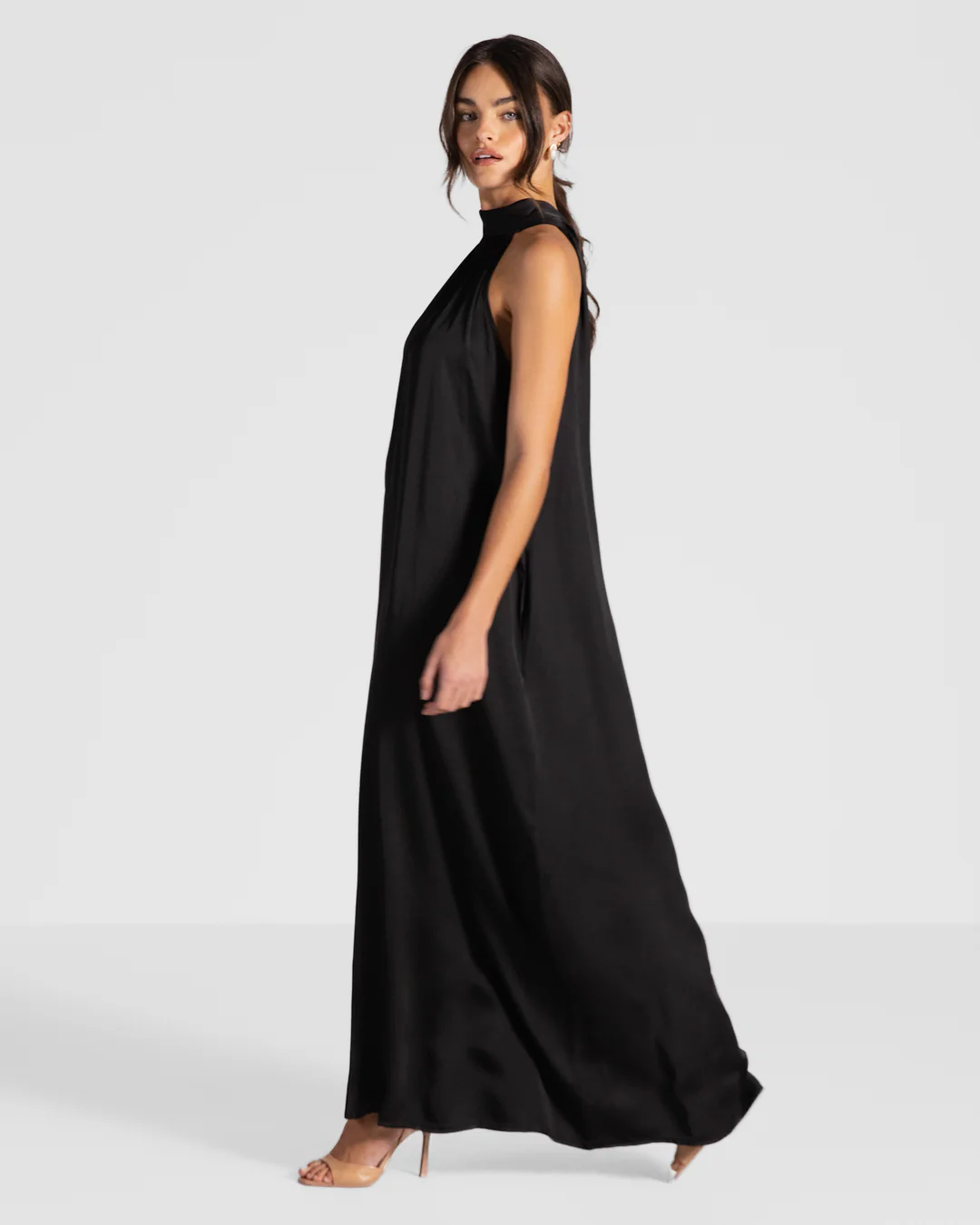 Ruby Satin Halterneck Dress | Black - Image 7