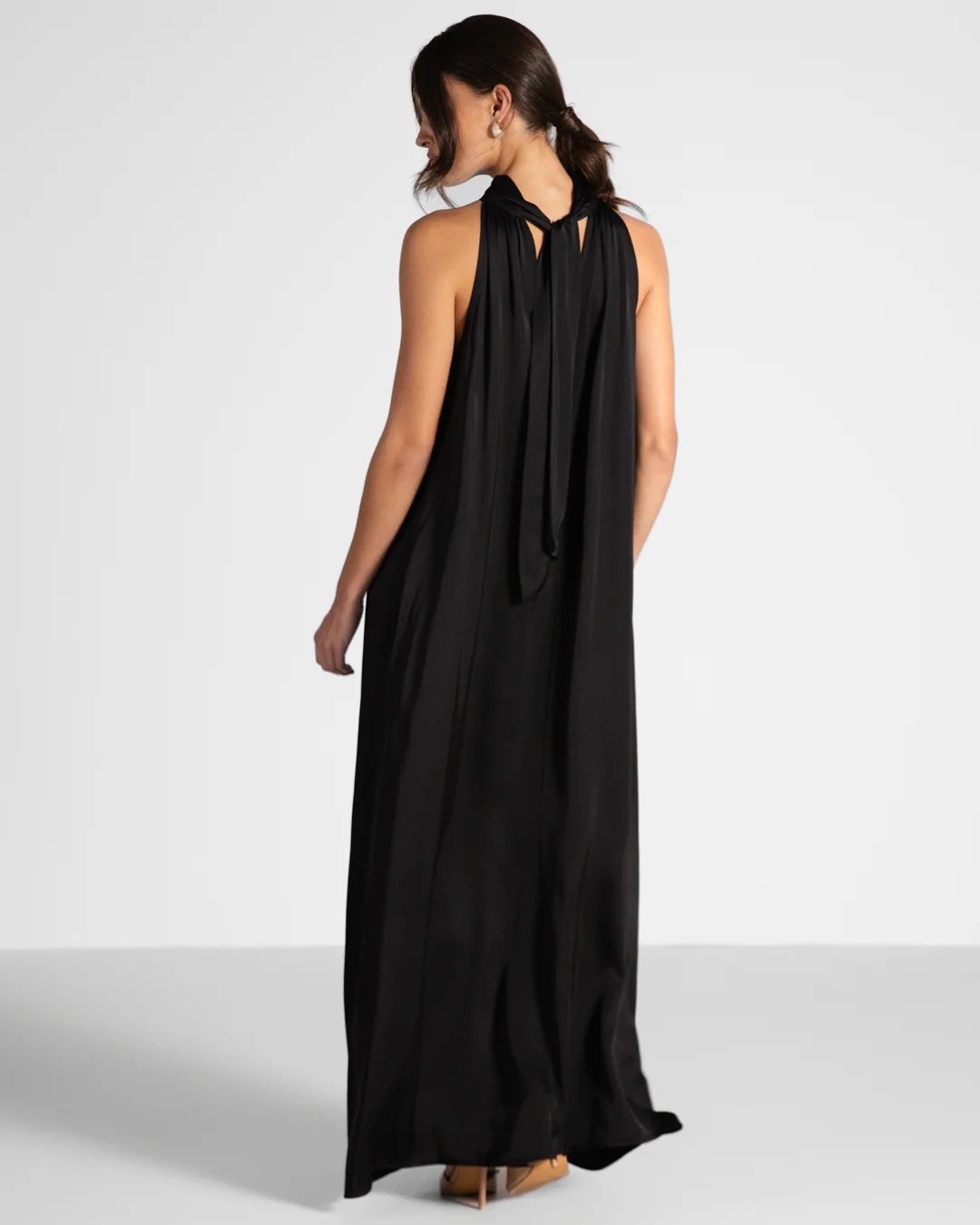 Ruby Satin Halterneck Dress | Black - Image 9