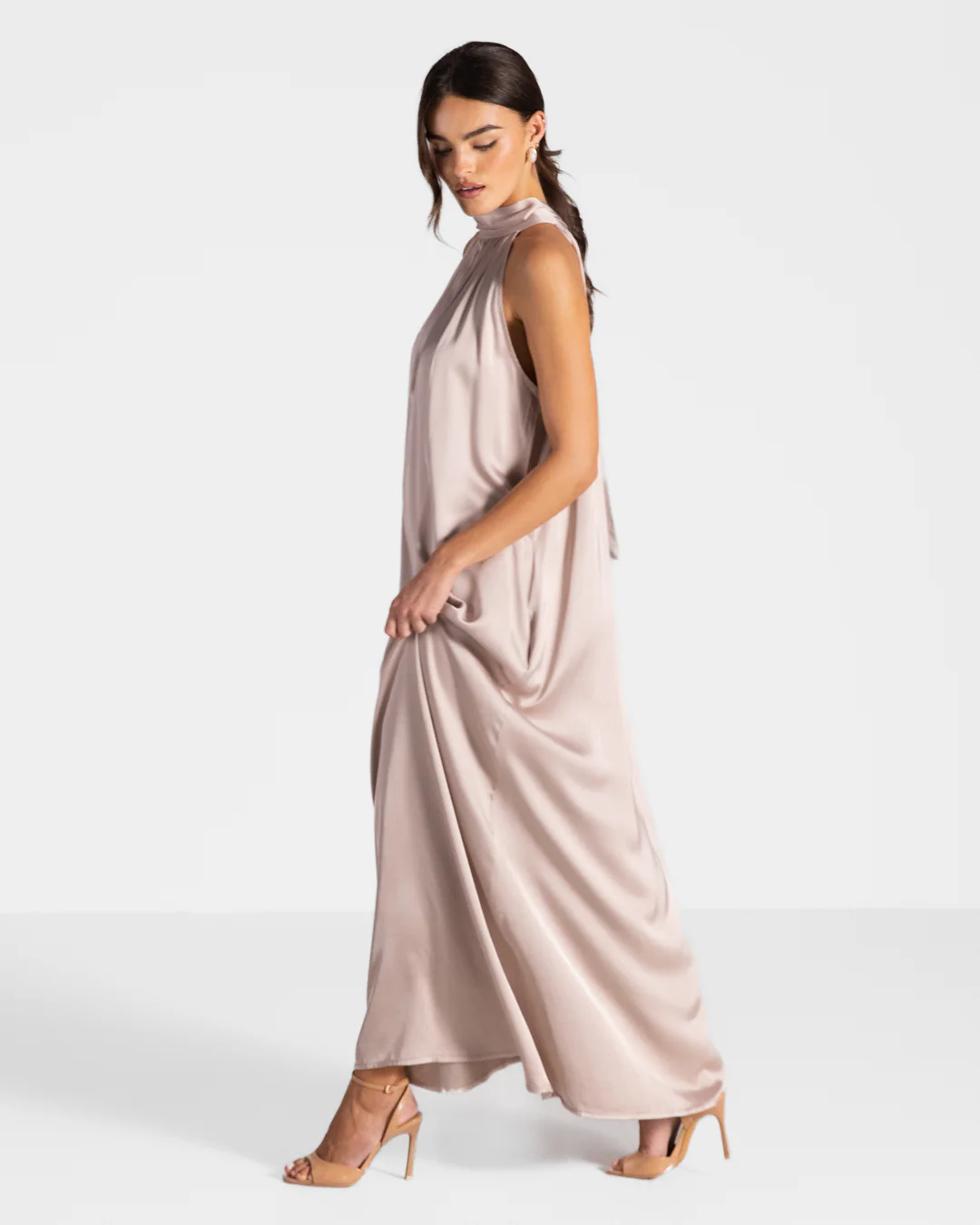 Ruby Halterneck Satin Dress | Dusty Pink - Image 2