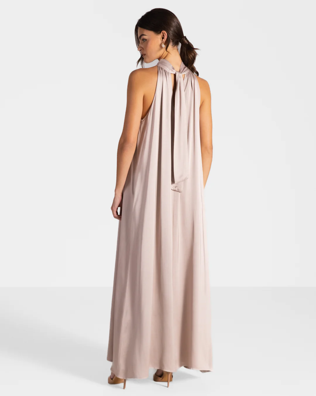 Ruby Halterneck Satin Dress | Dusty Pink - Image 3