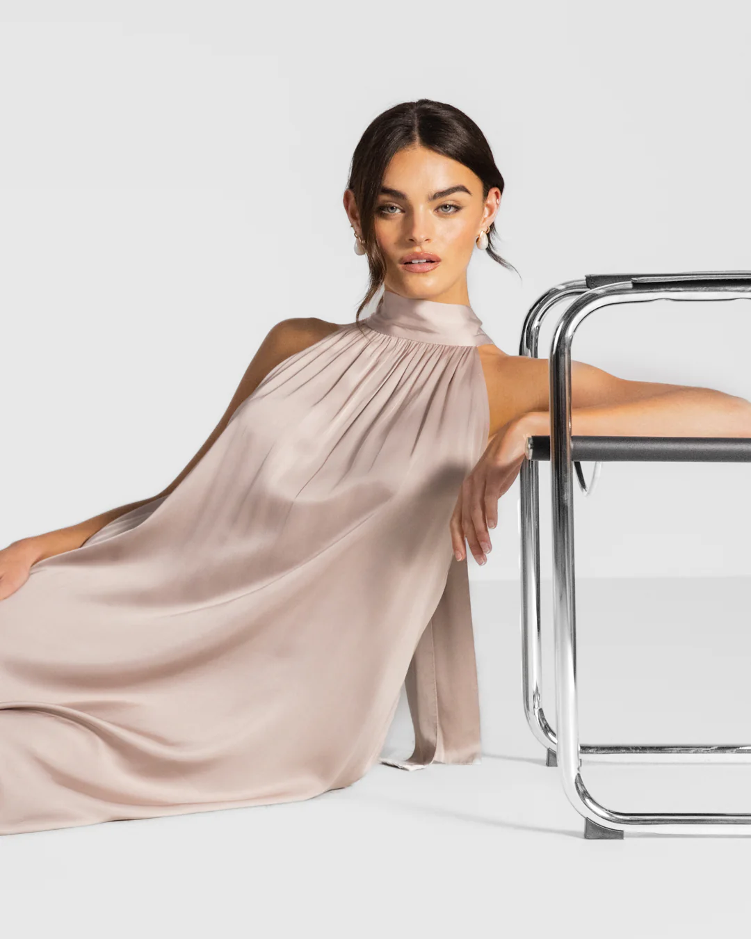 Ruby Halterneck Satin Dress | Dusty Pink - Image 4