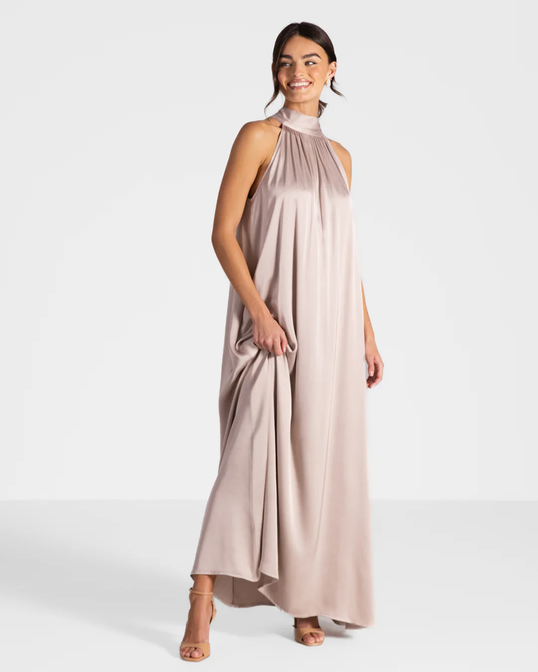 Ruby Halterneck Satin Dress | Dusty Pink - Image 5