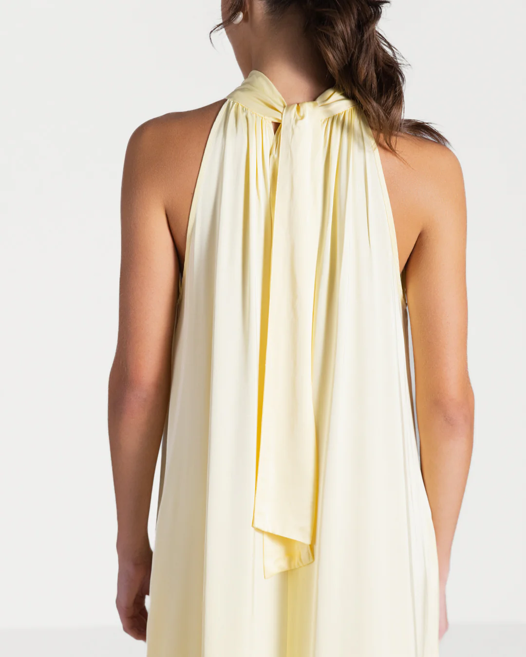 Ruby Halterneck Satin Dress | Pastel Yellow - Image 2