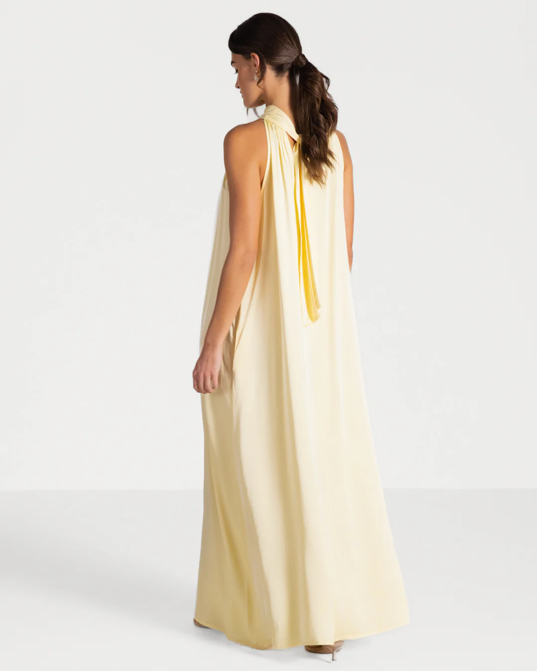 Ruby Halterneck Satin Dress | Pastel Yellow - Image 4