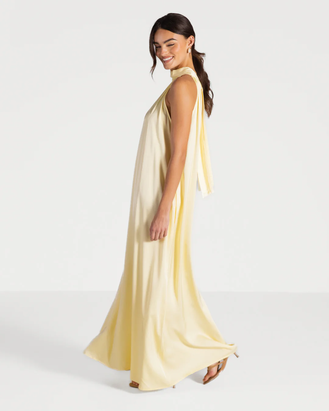 Ruby Halterneck Satin Dress | Pastel Yellow - Image 5
