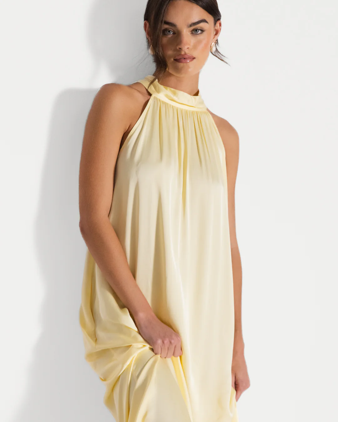 Ruby Halterneck Satin Dress | Pastel Yellow - Image 6