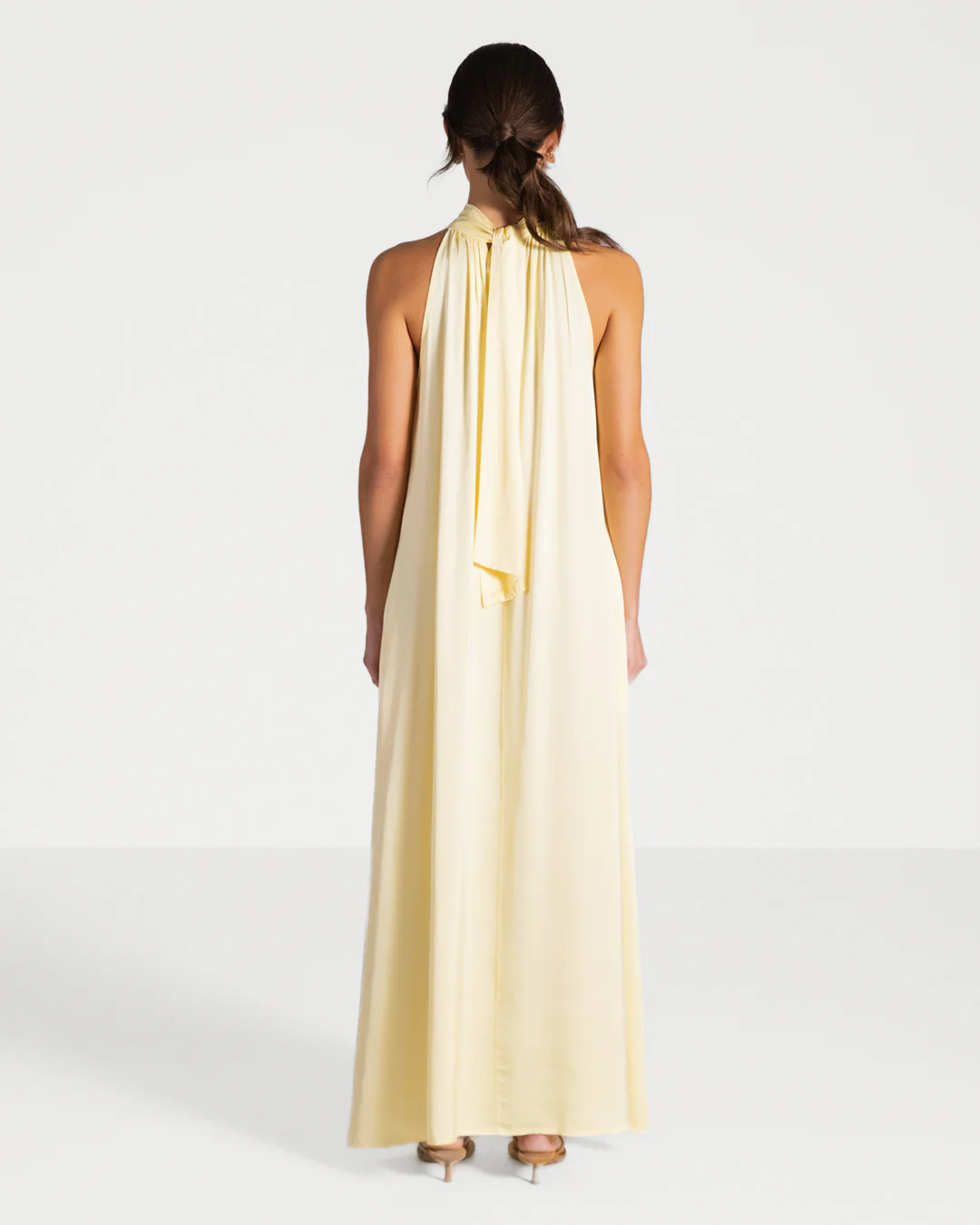 Ruby Halterneck Satin Dress | Pastel Yellow - Image 7